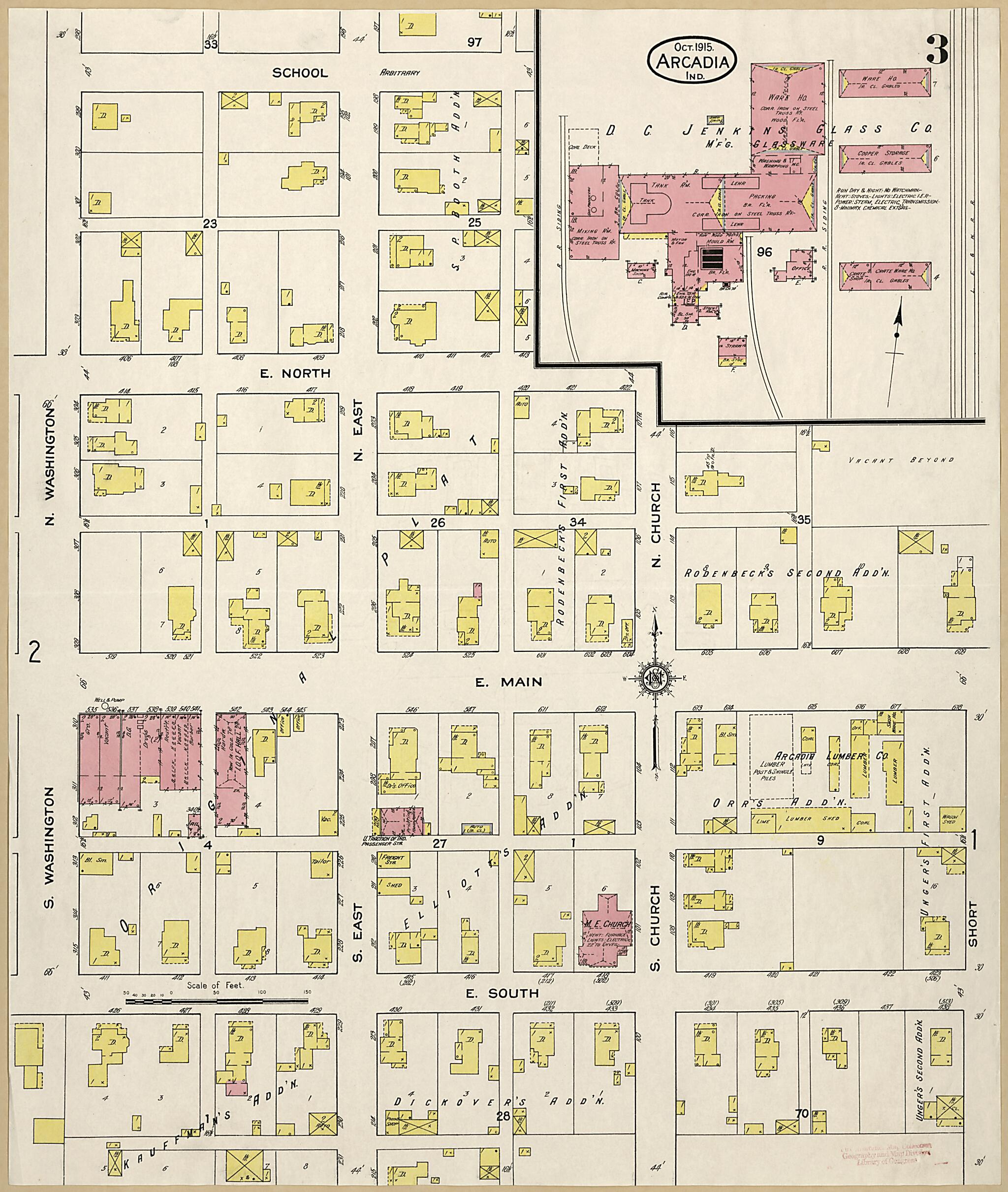 This old map of Arcadia, Hamilton County, Indiana was created by Sanborn Map Company in 1915