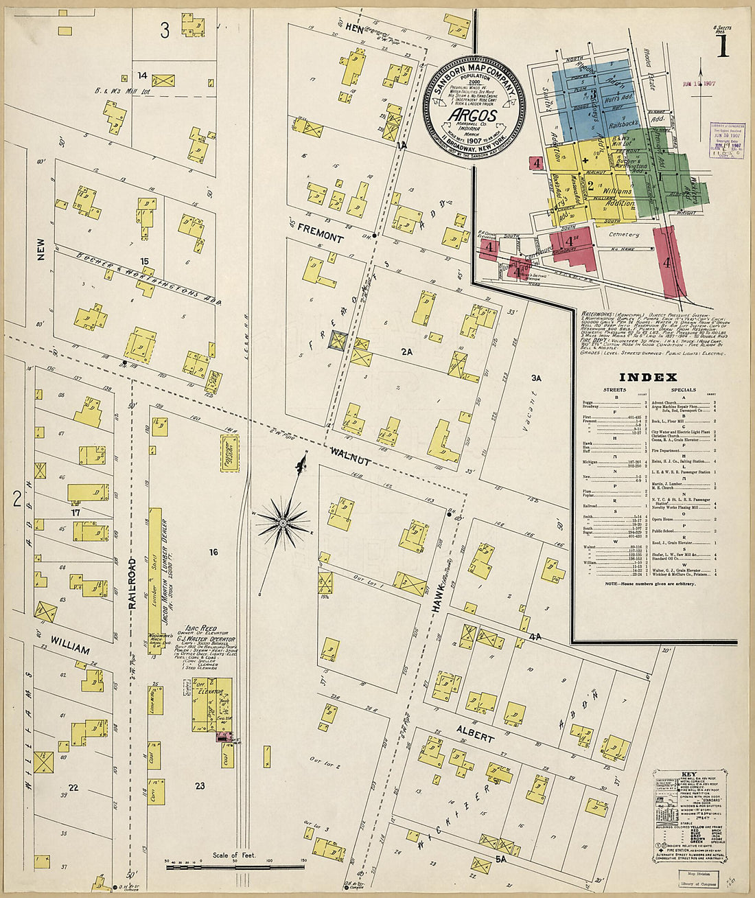 This old map of Argos, Marshall County, Indiana was created by Sanborn Map Company in 1907