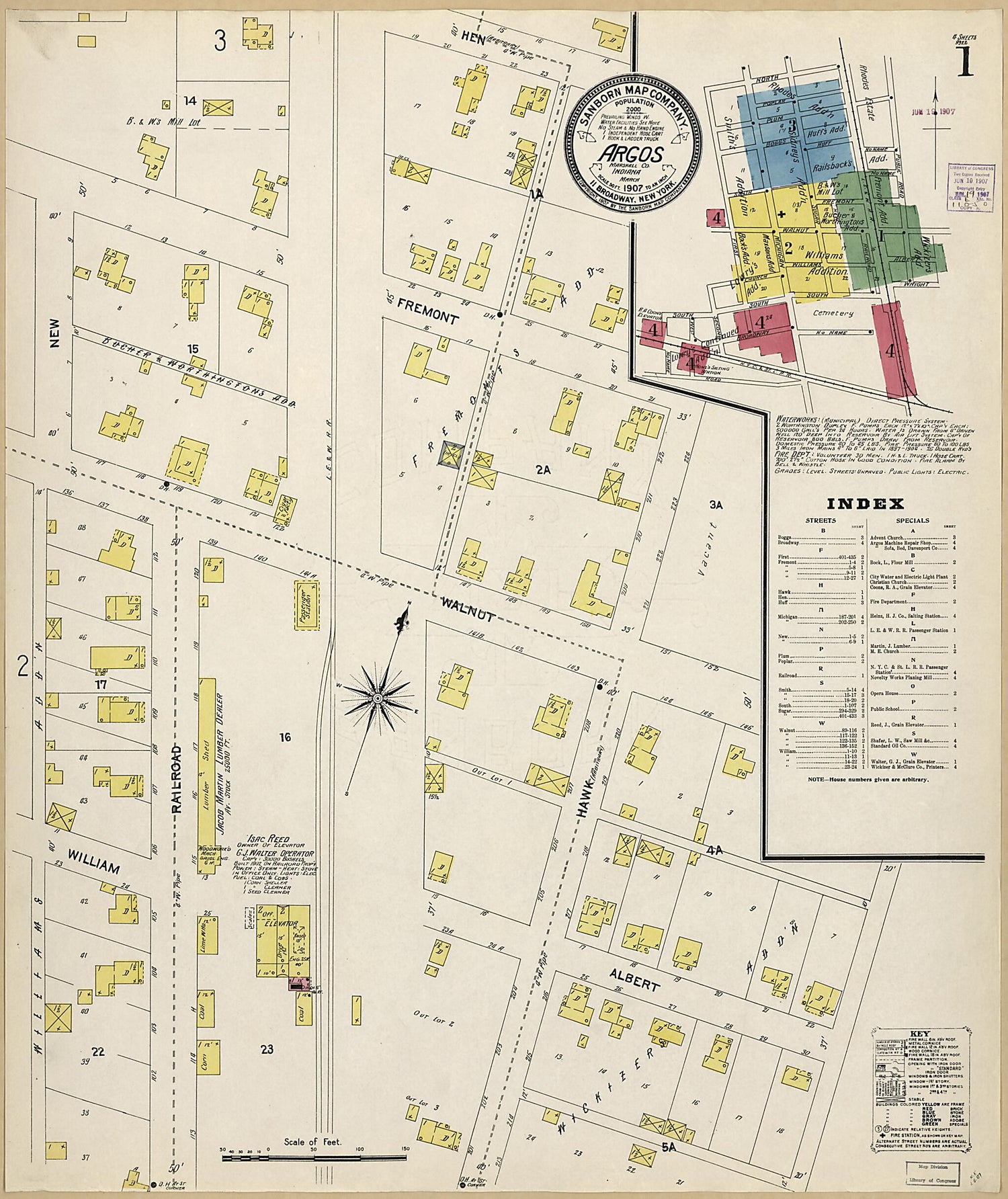 This old map of Argos, Marshall County, Indiana was created by Sanborn Map Company in 1907