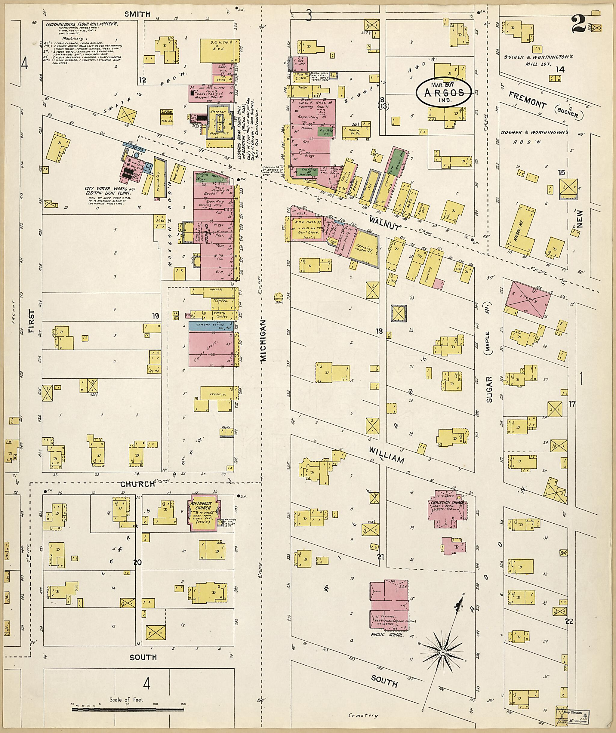 This old map of Argos, Marshall County, Indiana was created by Sanborn Map Company in 1907