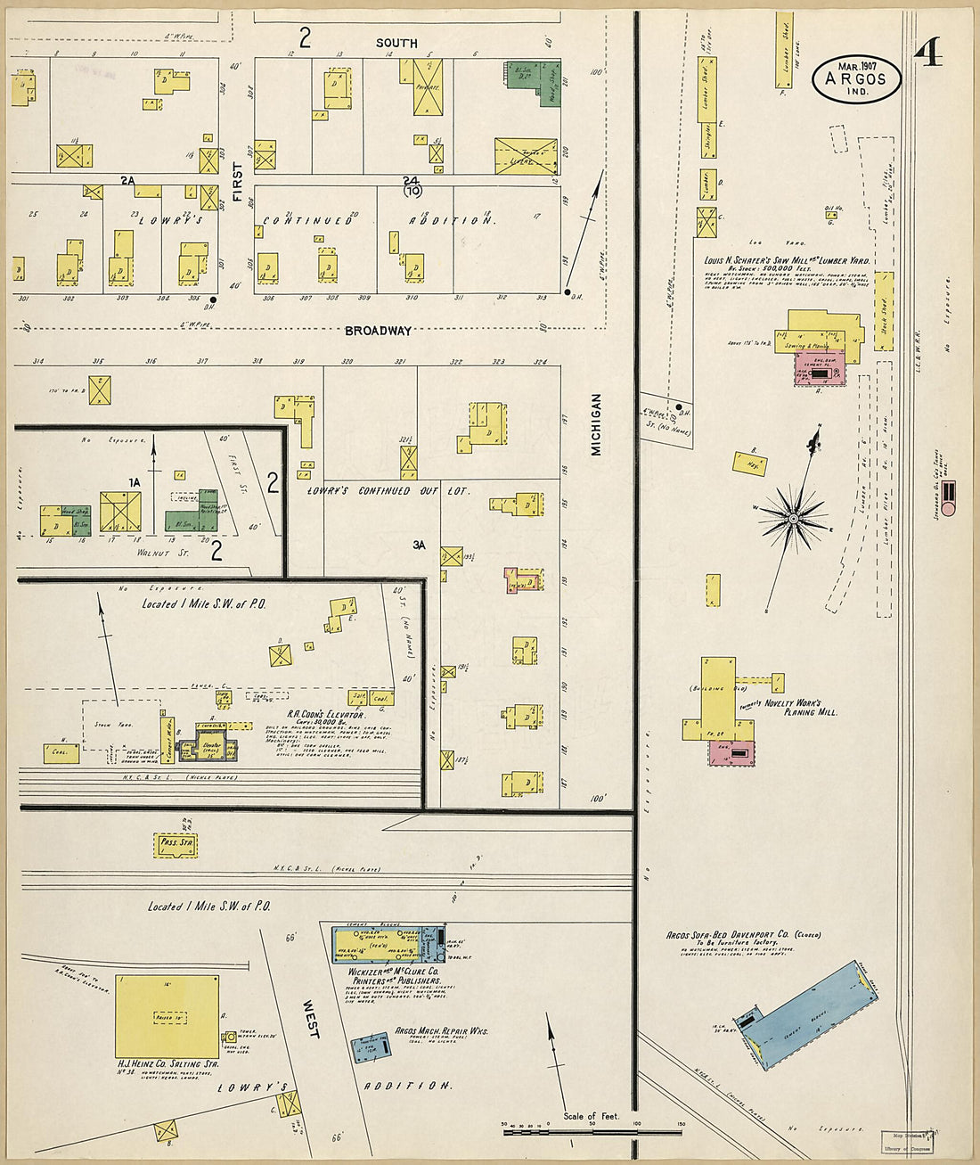 This old map of Argos, Marshall County, Indiana was created by Sanborn Map Company in 1907