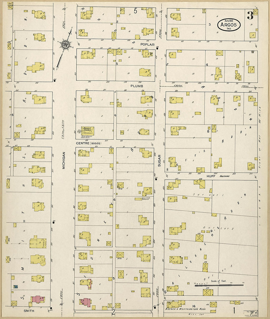 This old map of Argos, Marshall County, Indiana was created by Sanborn Map Company in 1913