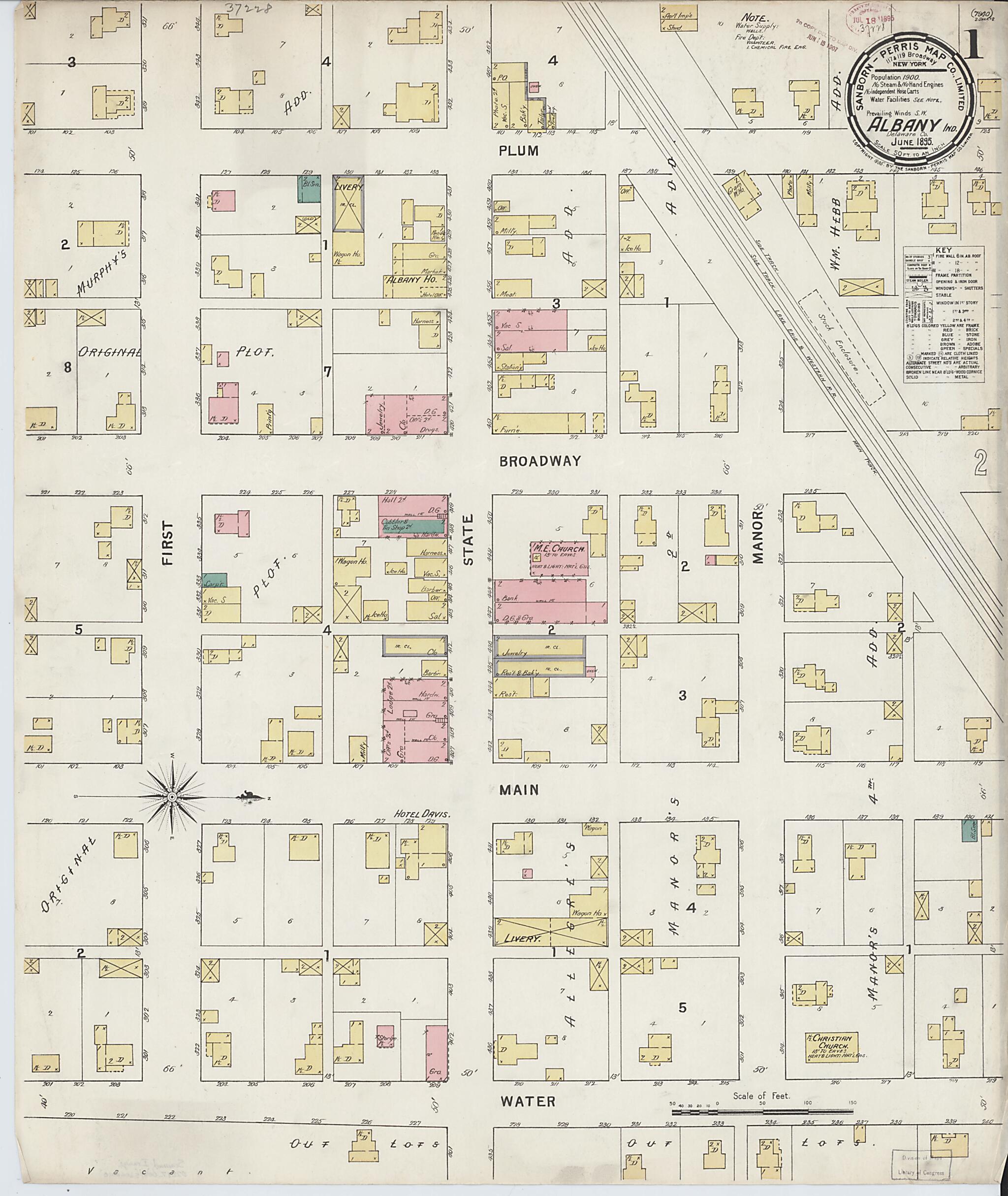 This old map of Albany, Delaware County, Indiana was created by Sanborn Map Company in 1895