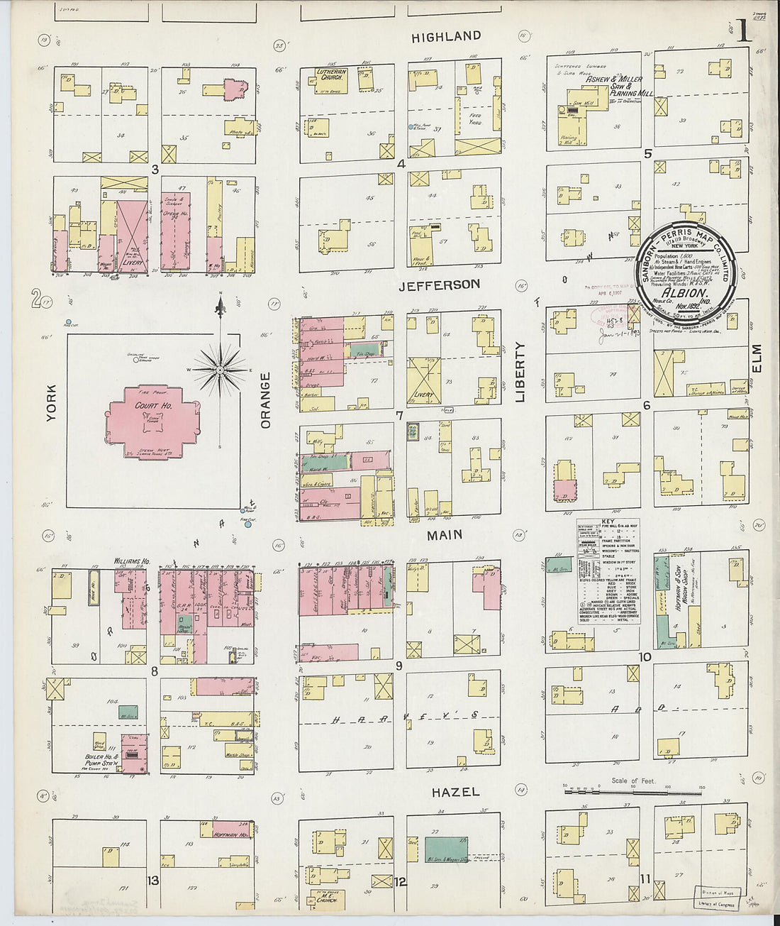 This old map of Albion, Noble County, Indiana was created by Sanborn Map Company in 1892