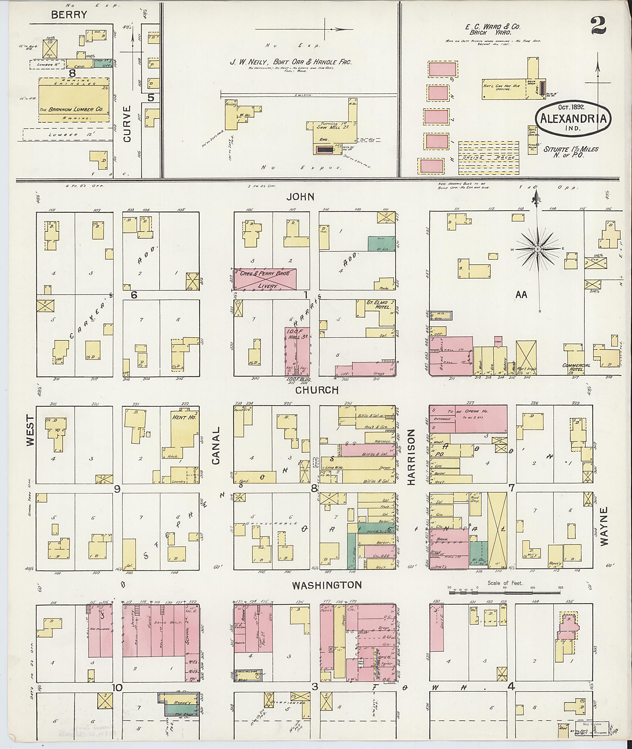 This old map of Alexandria, Madison County, Indiana was created by Sanborn Map Company in 1892