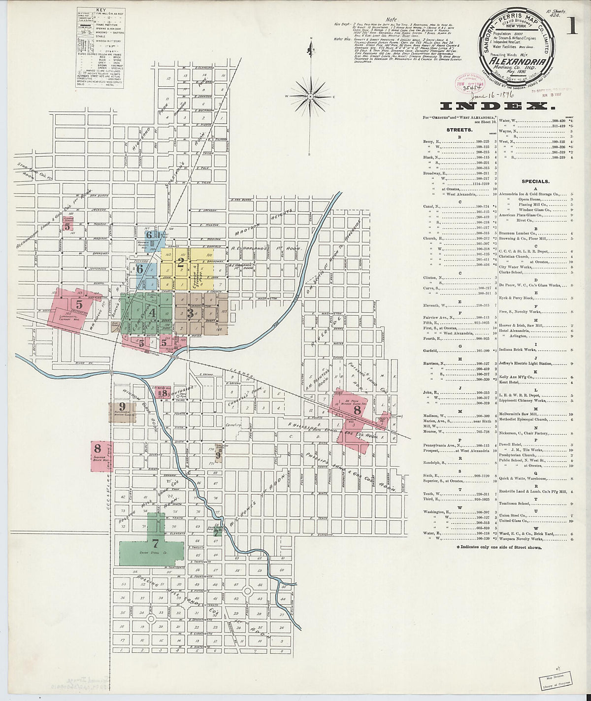 Alexandria, Madison County, Indiana 1896 (Sheet 1 of 10) by Relic Map Company