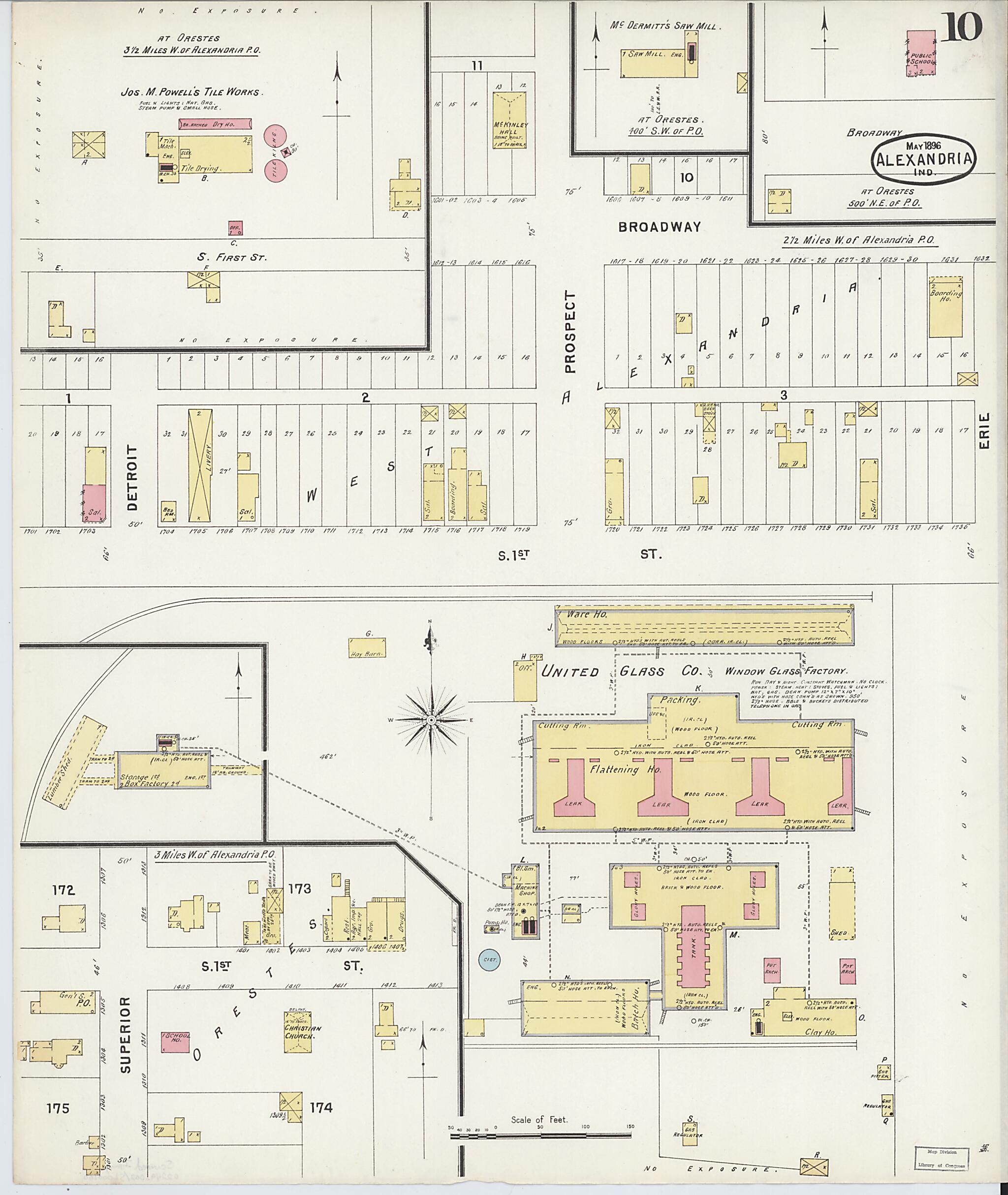 This old map of Alexandria, Madison County, Indiana was created by Sanborn Map Company in 1896