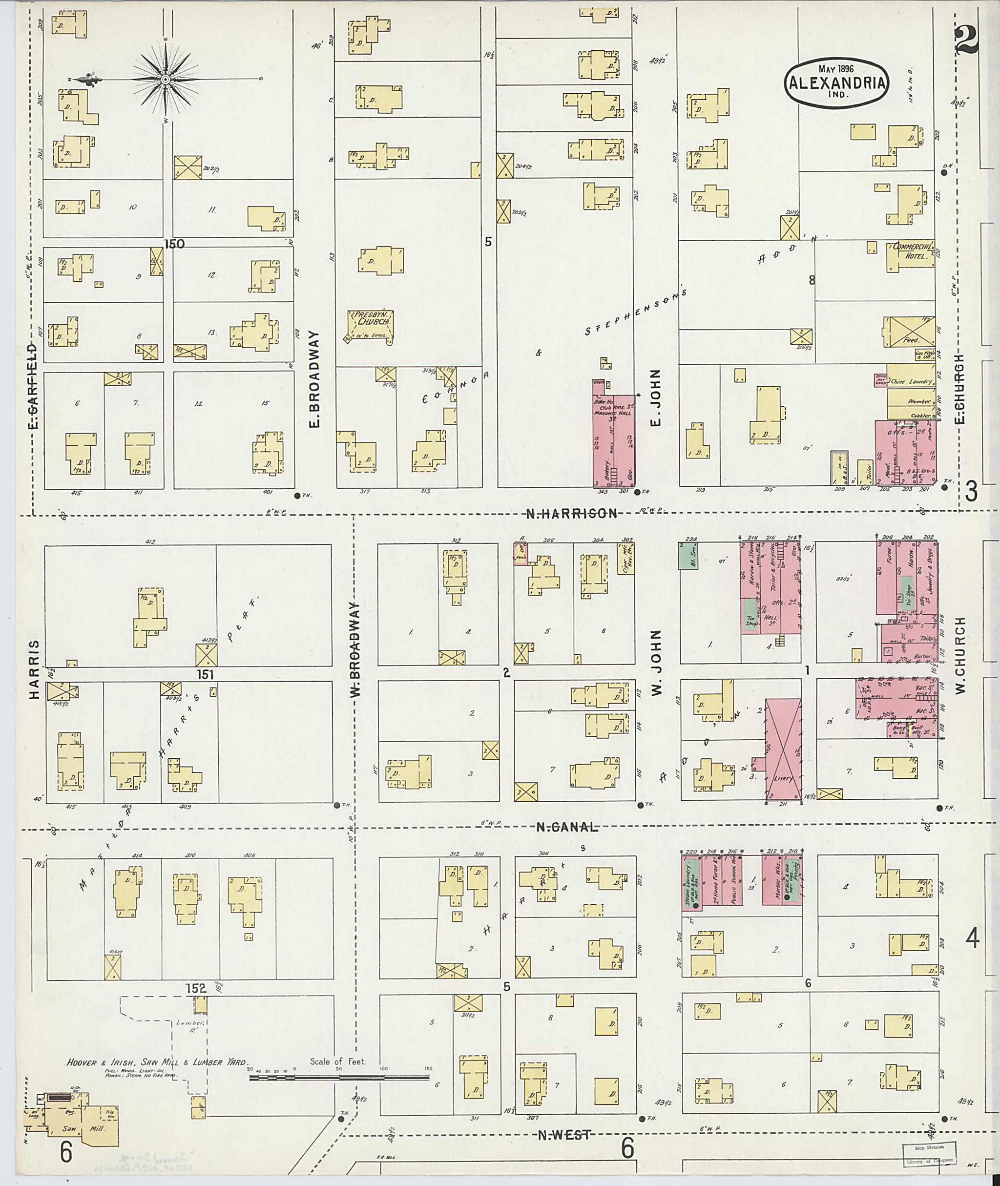 This old map of Alexandria, Madison County, Indiana was created by Sanborn Map Company in 1896