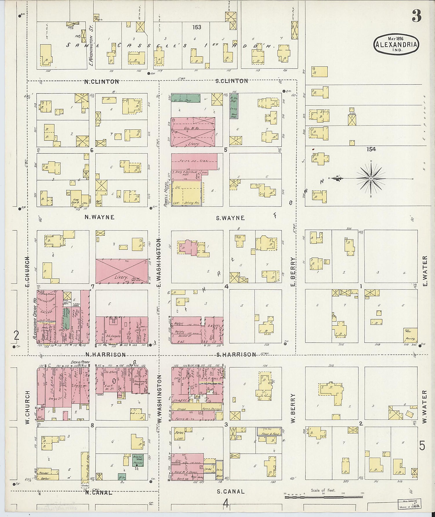 This old map of Alexandria, Madison County, Indiana was created by Sanborn Map Company in 1896