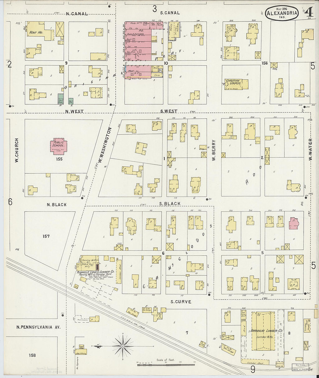 This old map of Alexandria, Madison County, Indiana was created by Sanborn Map Company in 1896