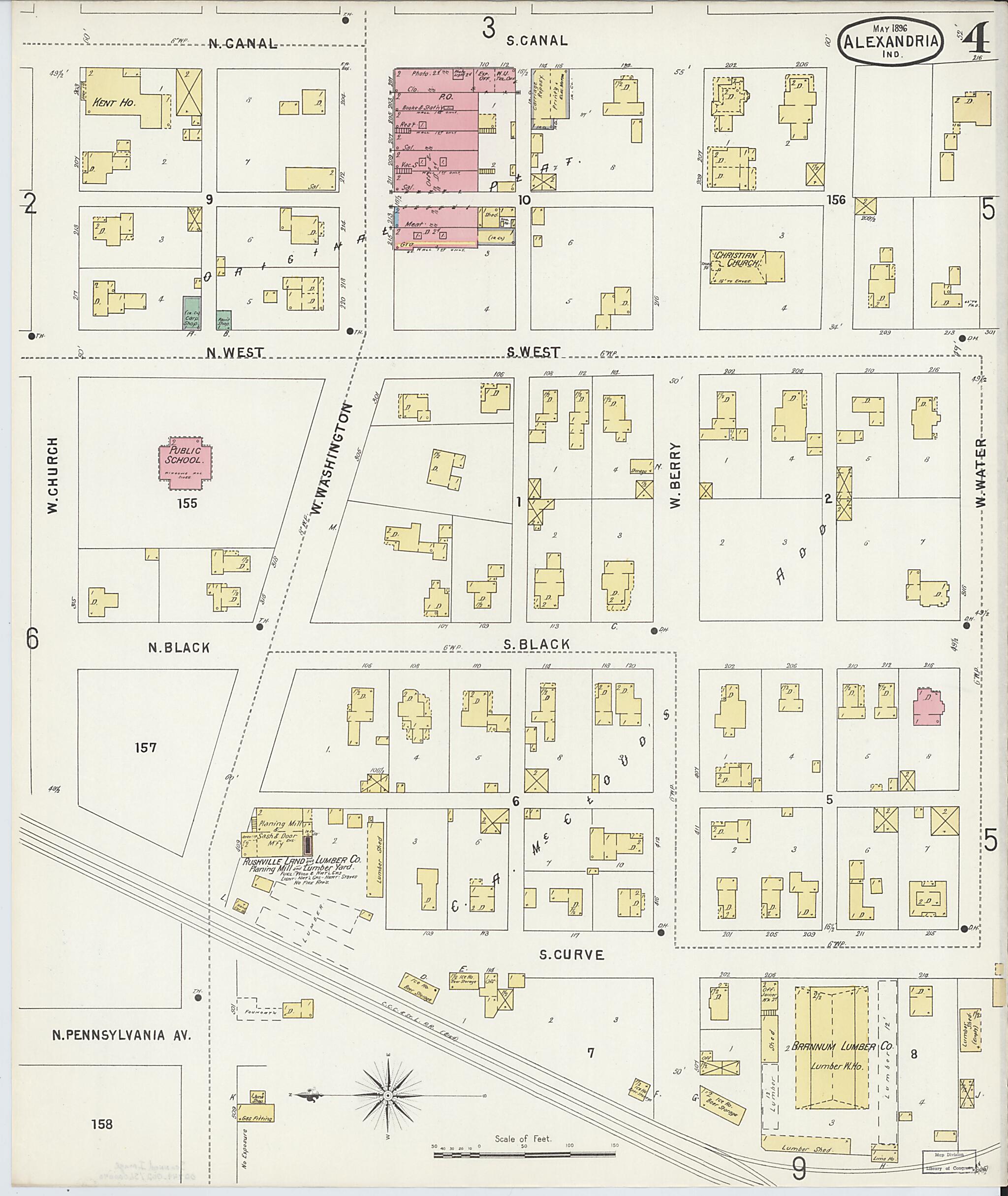 This old map of Alexandria, Madison County, Indiana was created by Sanborn Map Company in 1896