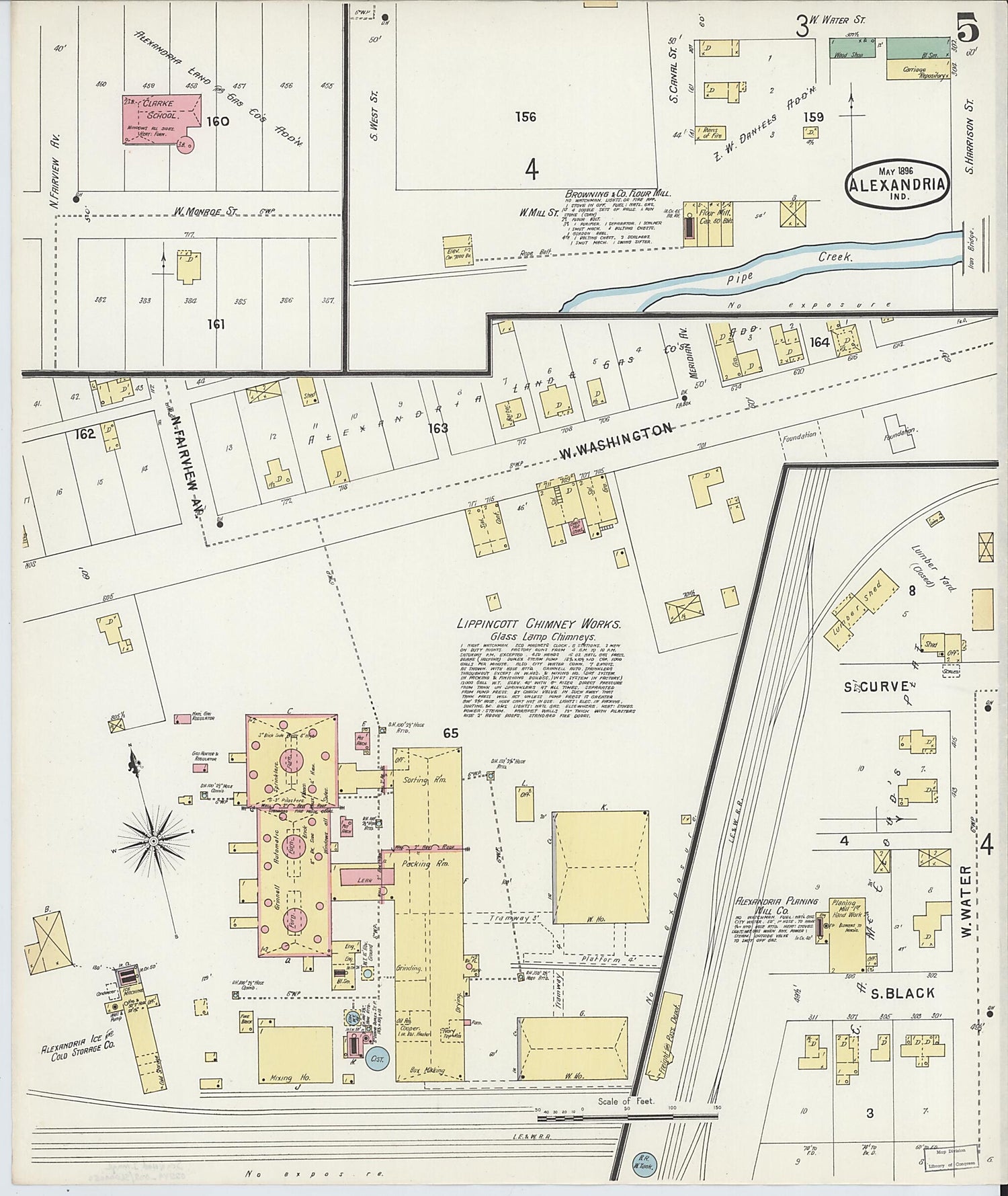 This old map of Alexandria, Madison County, Indiana was created by Sanborn Map Company in 1896