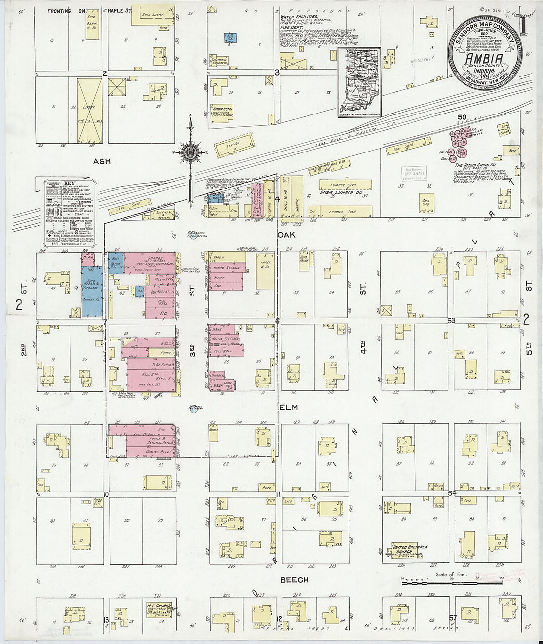 This old map of Ambia, Benton County, Indiana was created by Sanborn Map Company in 1921