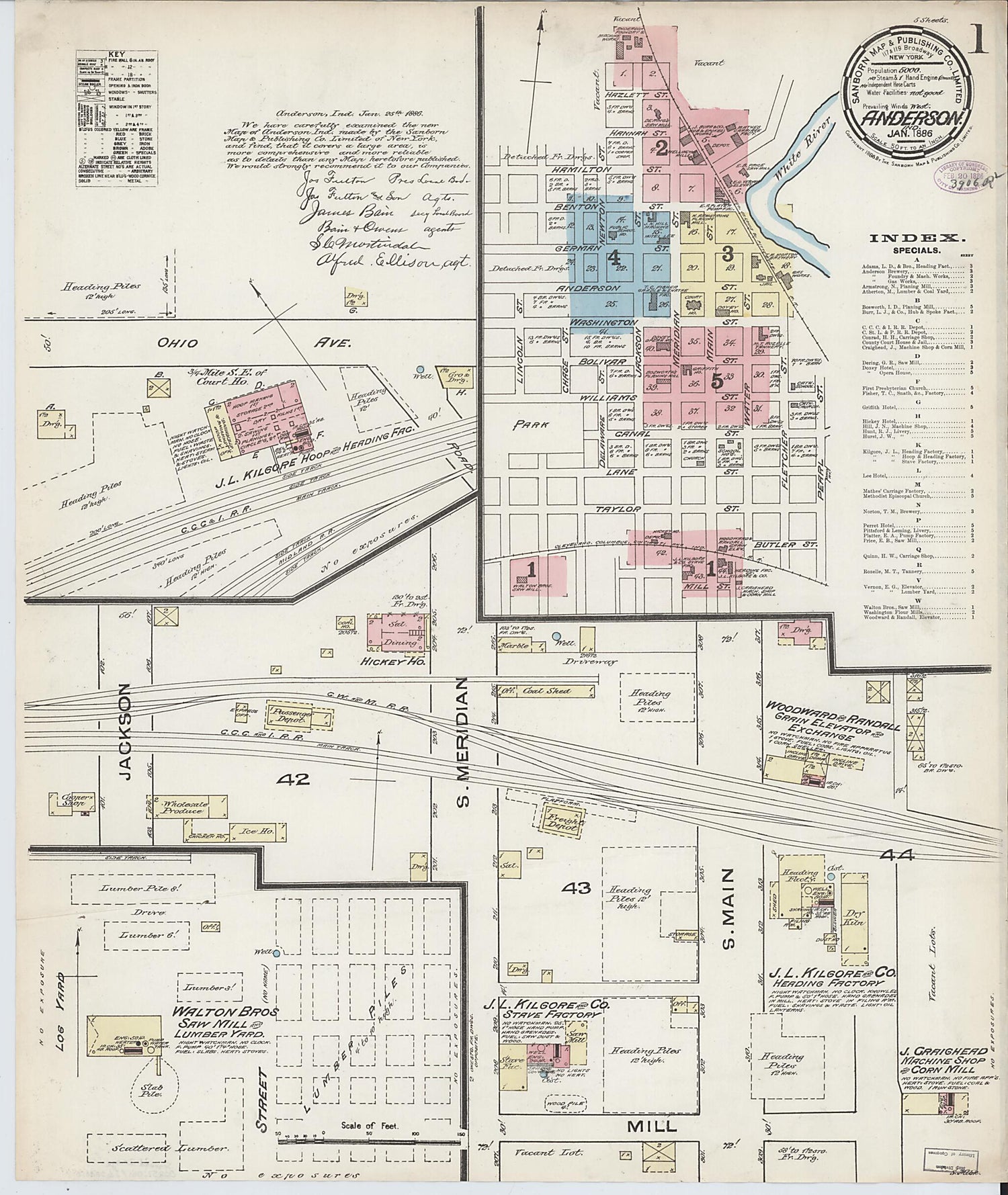 This old map of Anderson, Madison County, Indiana was created by Sanborn Map Company in 1886