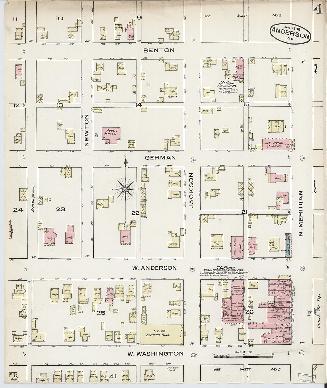 This old map of Anderson, Madison County, Indiana was created by Sanborn Map Company in 1886