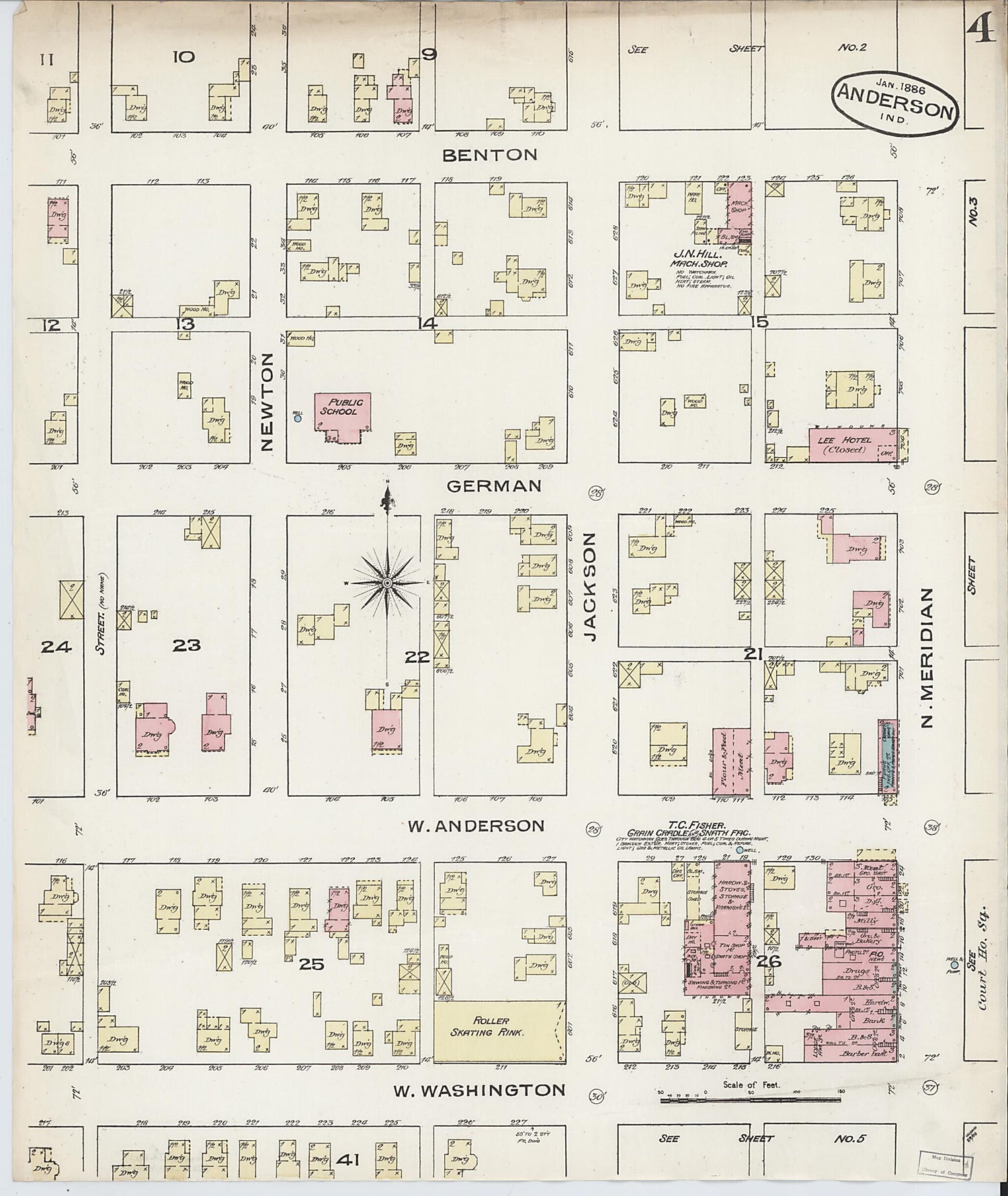 This old map of Anderson, Madison County, Indiana was created by Sanborn Map Company in 1886