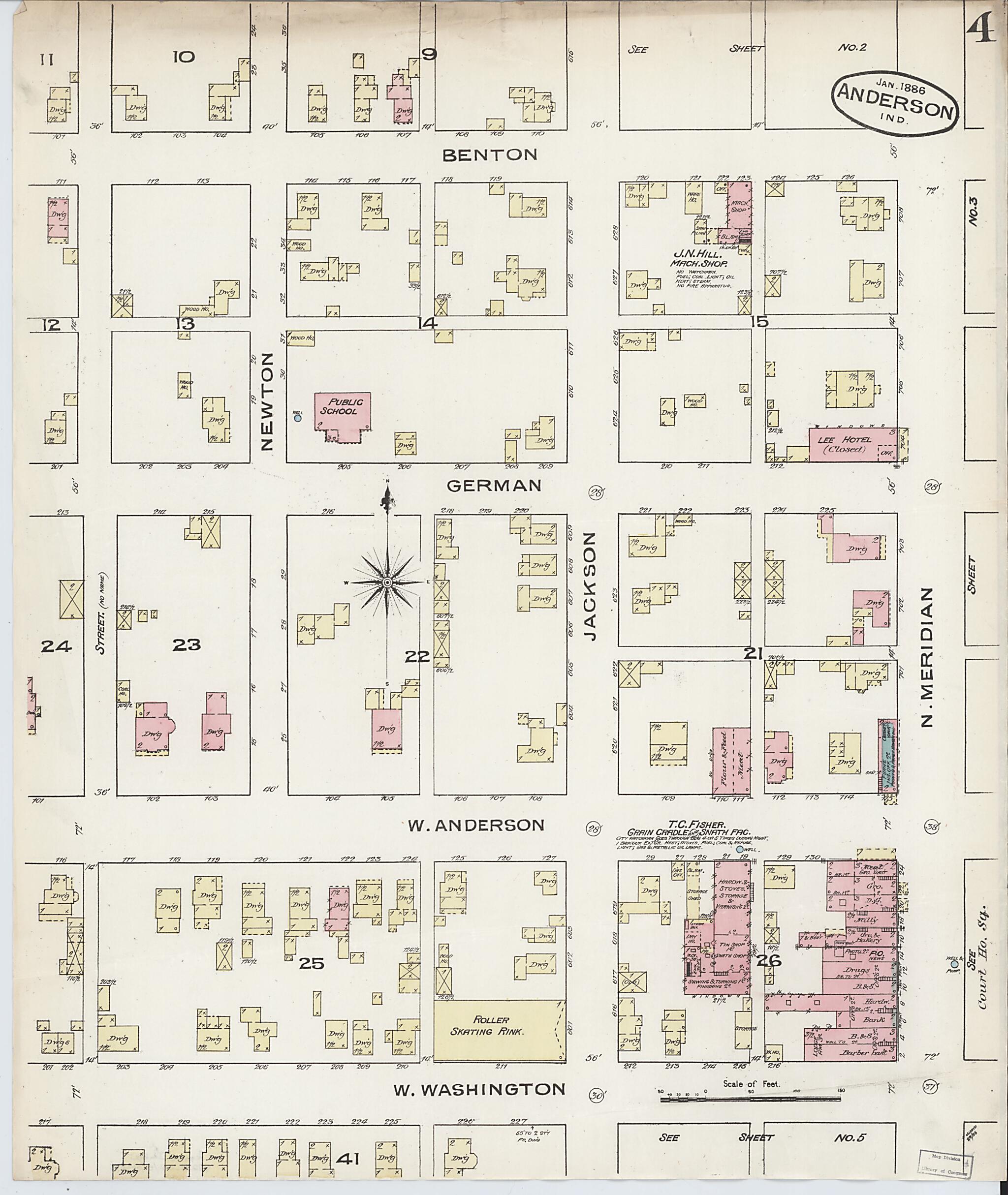 This old map of Anderson, Madison County, Indiana was created by Sanborn Map Company in 1886