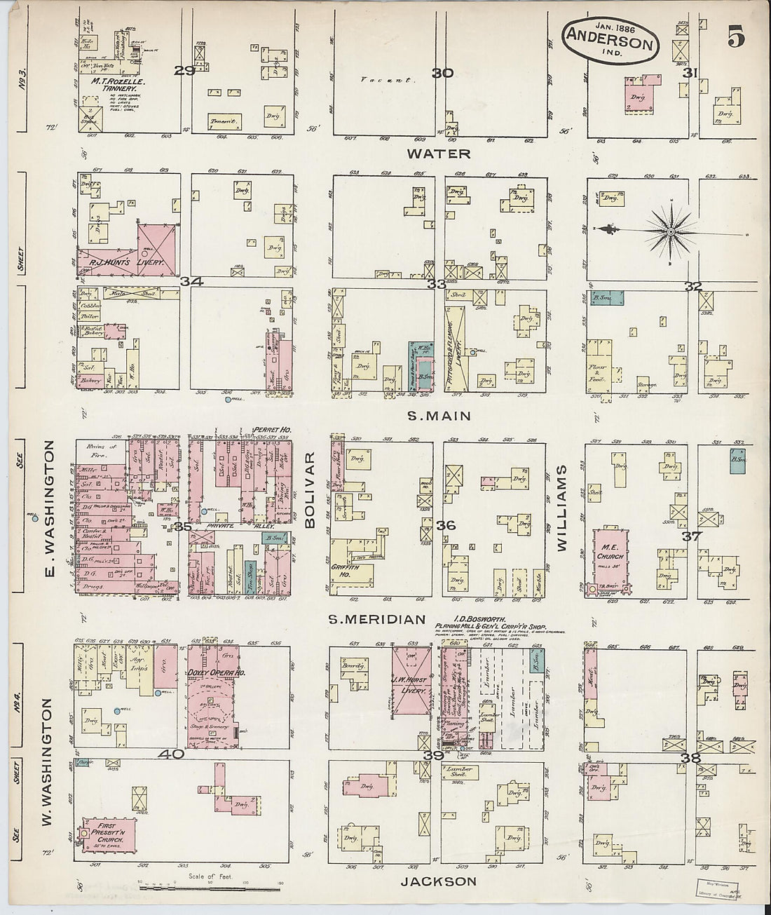 This old map of Anderson, Madison County, Indiana was created by Sanborn Map Company in 1886