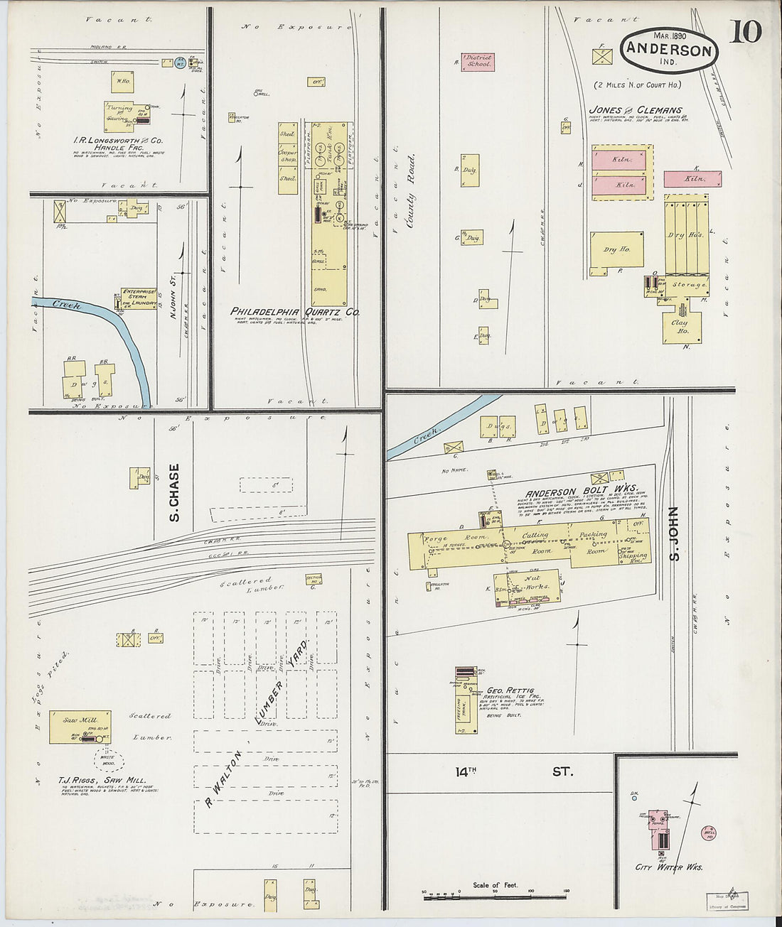 This old map of Anderson, Madison County, Indiana was created by Sanborn Map Company in 1890