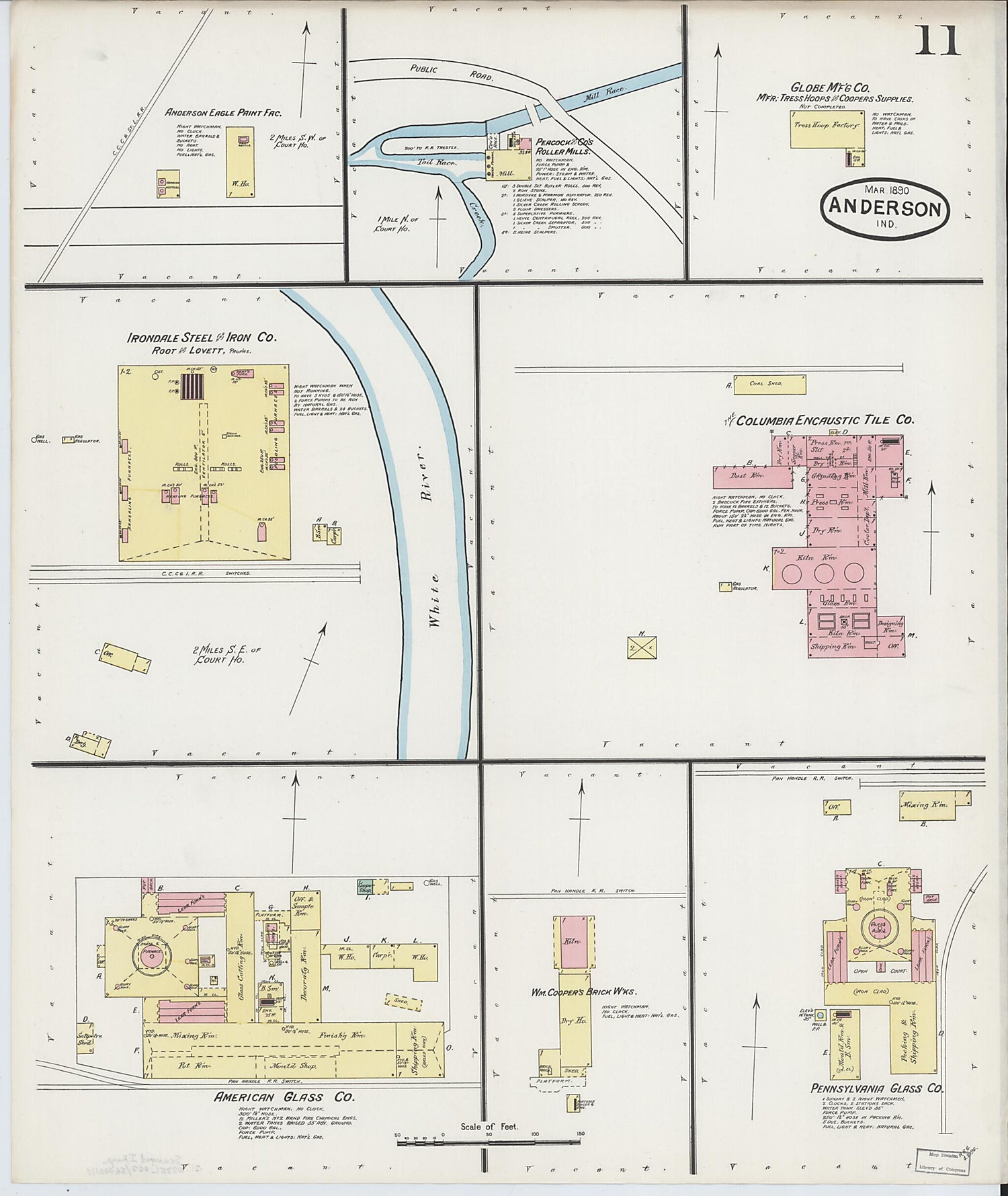 This old map of Anderson, Madison County, Indiana was created by Sanborn Map Company in 1890