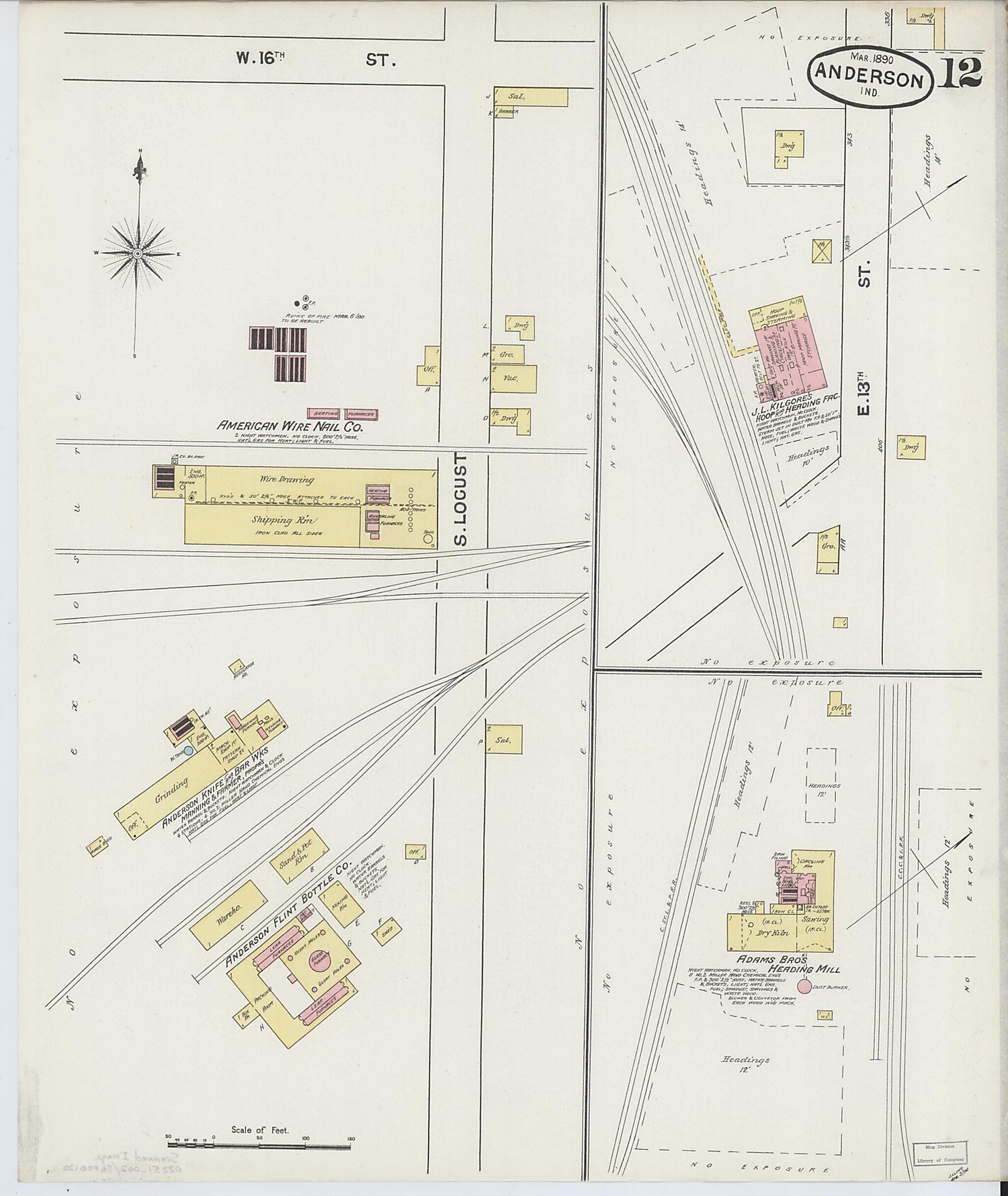 This old map of Anderson, Madison County, Indiana was created by Sanborn Map Company in 1890