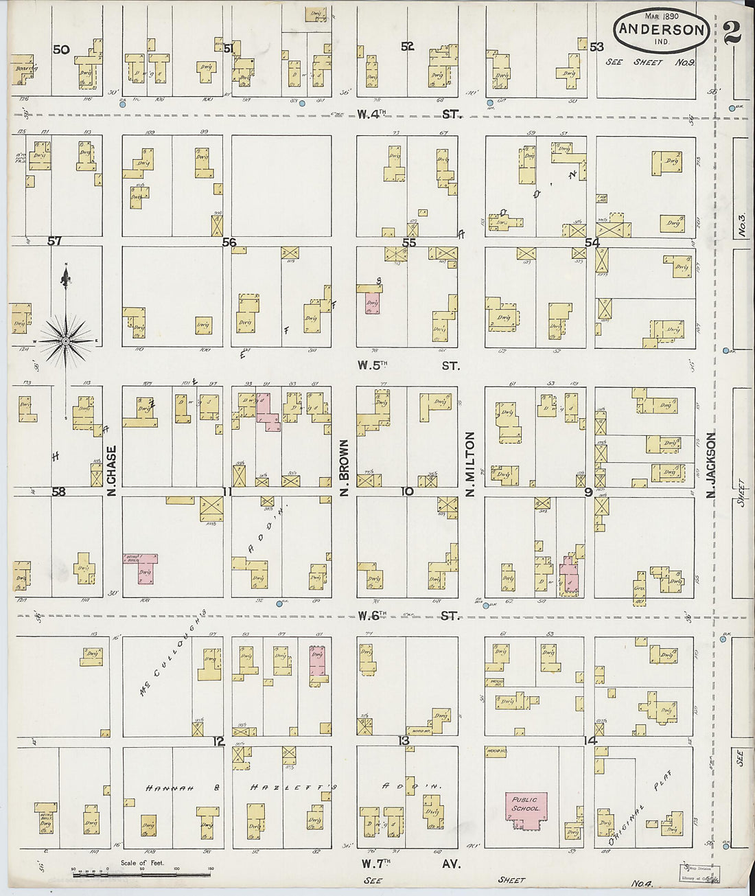 This old map of Anderson, Madison County, Indiana was created by Sanborn Map Company in 1890