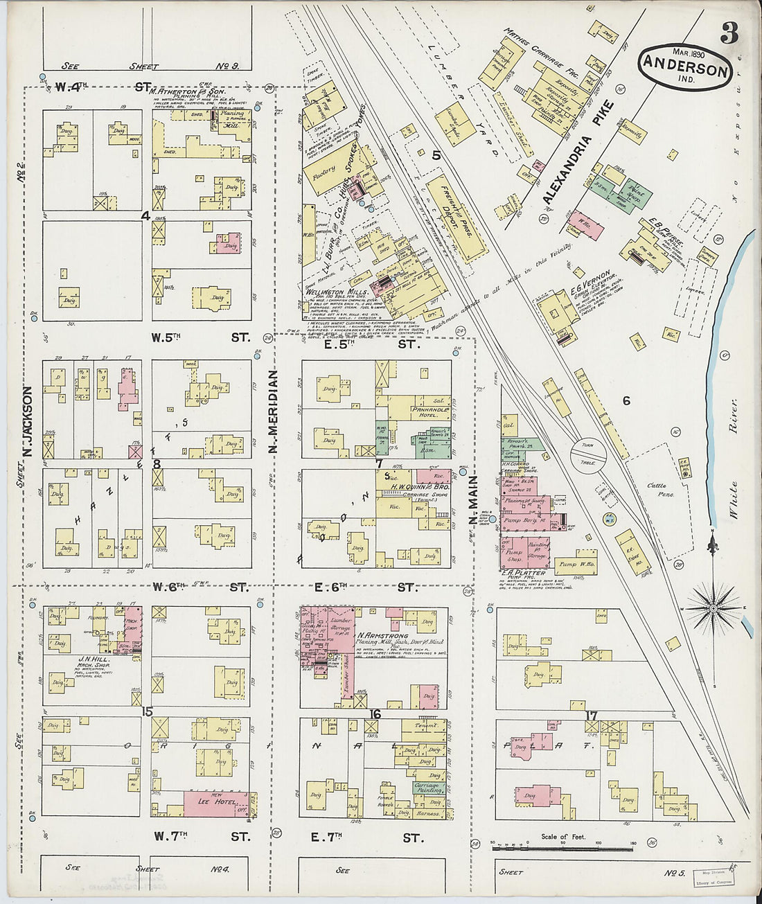 This old map of Anderson, Madison County, Indiana was created by Sanborn Map Company in 1890