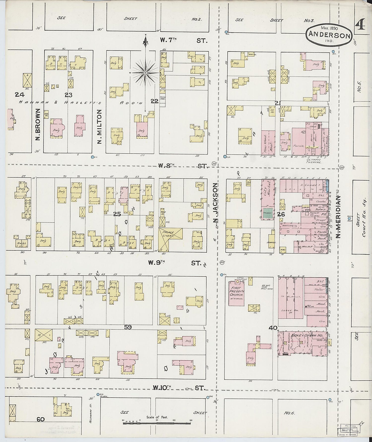 This old map of Anderson, Madison County, Indiana was created by Sanborn Map Company in 1890