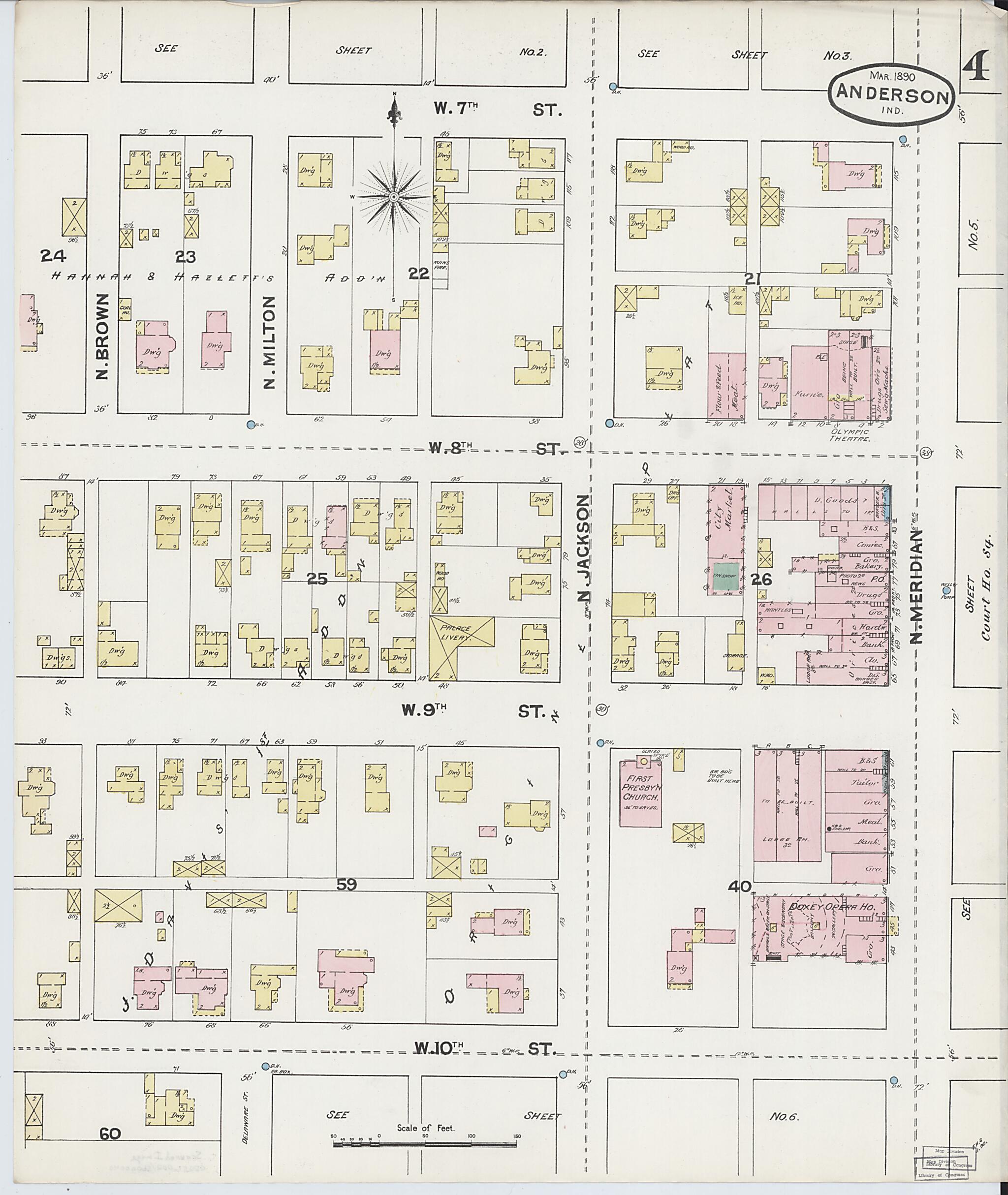 This old map of Anderson, Madison County, Indiana was created by Sanborn Map Company in 1890