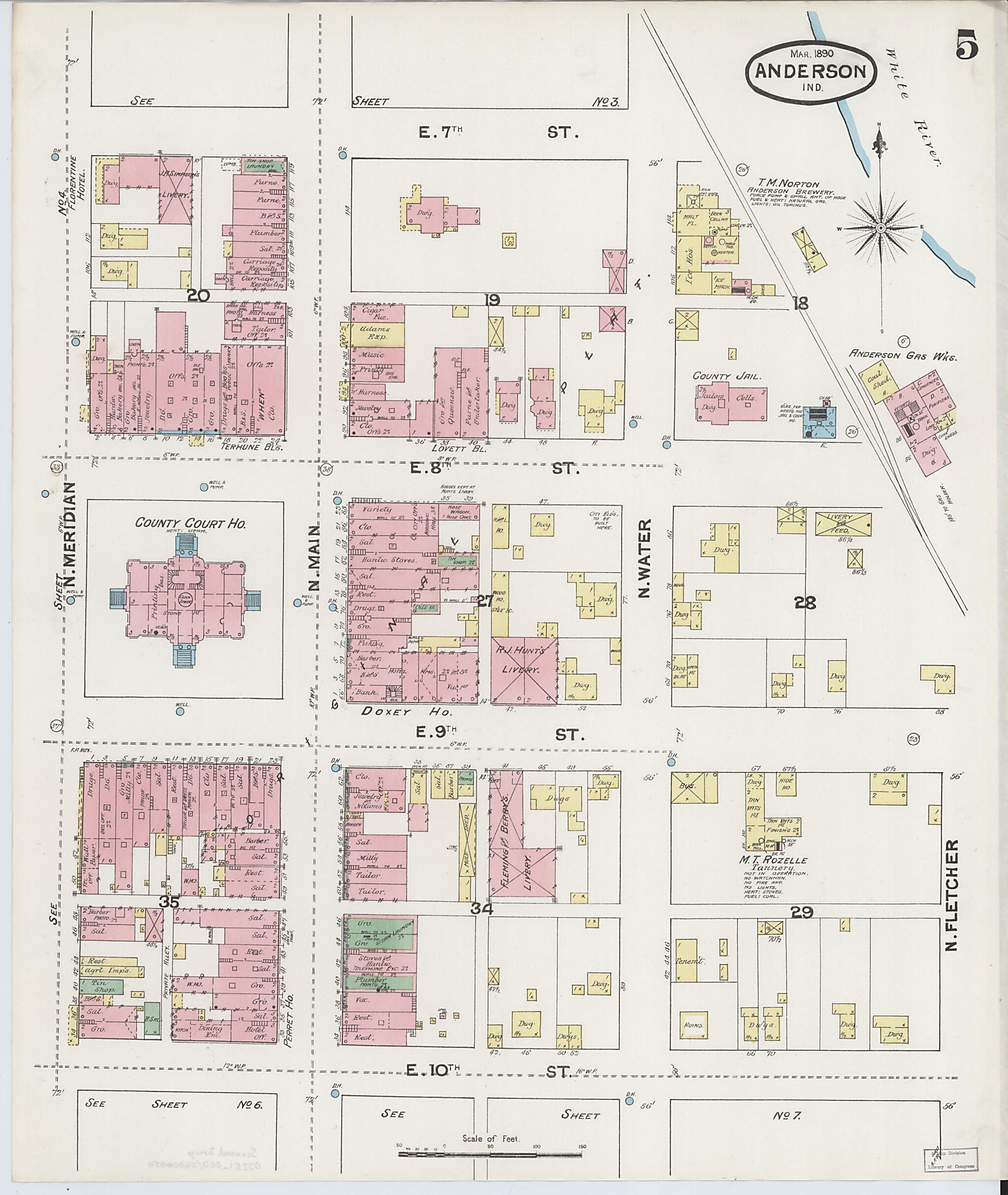 This old map of Anderson, Madison County, Indiana was created by Sanborn Map Company in 1890