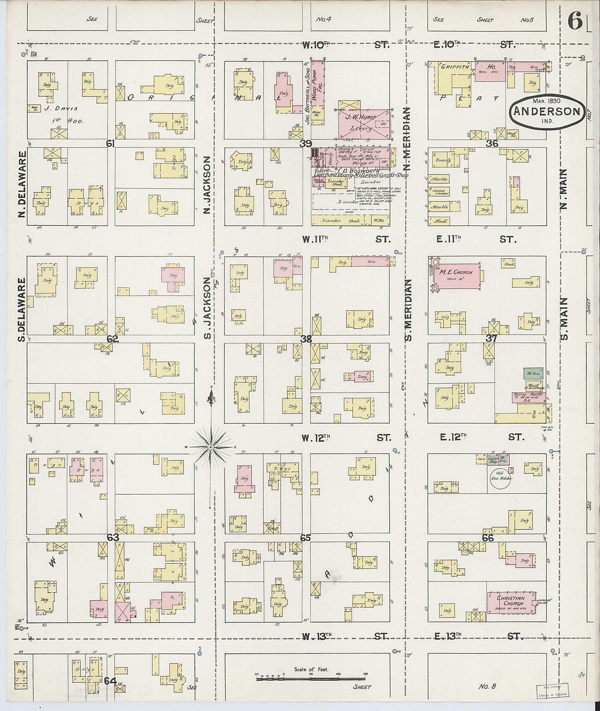 This old map of Anderson, Madison County, Indiana was created by Sanborn Map Company in 1890