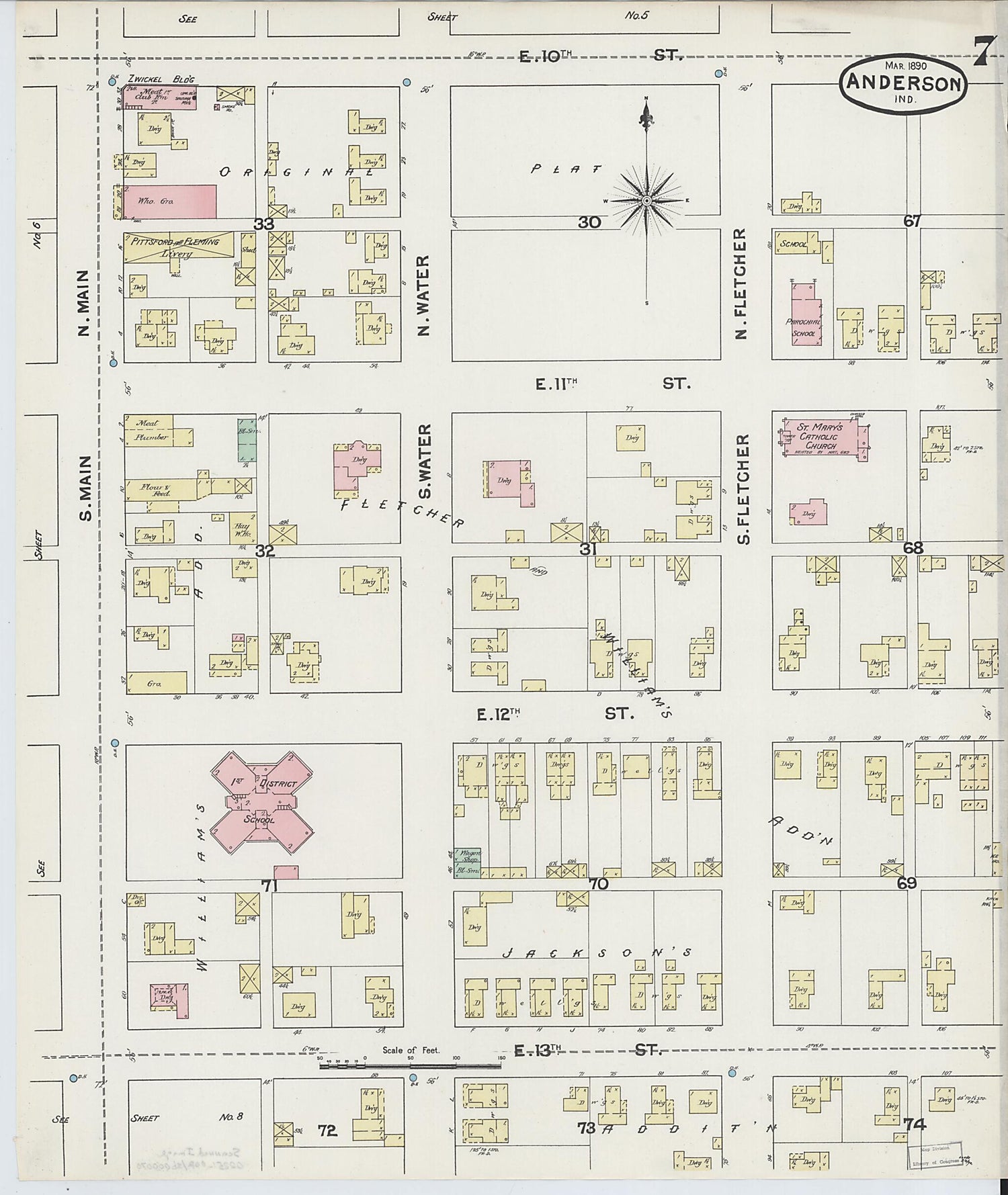 This old map of Anderson, Madison County, Indiana was created by Sanborn Map Company in 1890