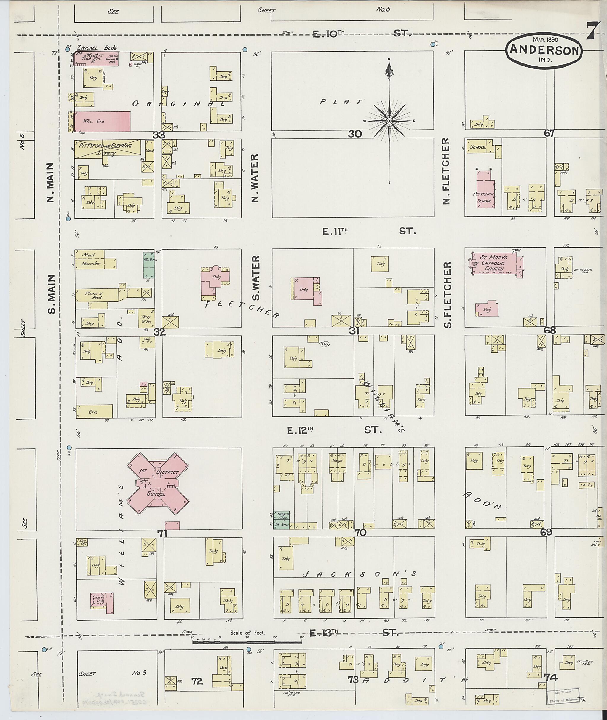 This old map of Anderson, Madison County, Indiana was created by Sanborn Map Company in 1890