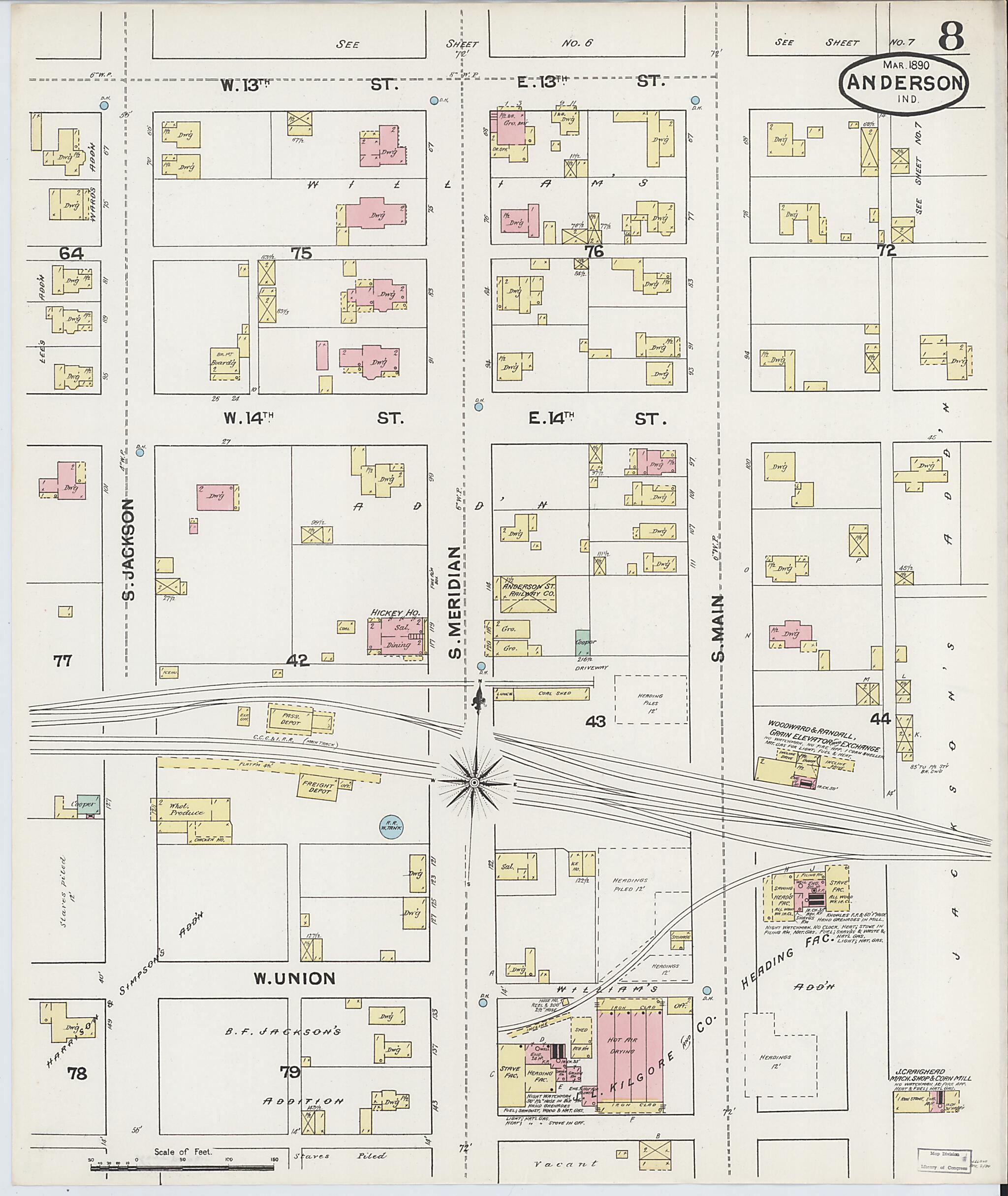 This old map of Anderson, Madison County, Indiana was created by Sanborn Map Company in 1890