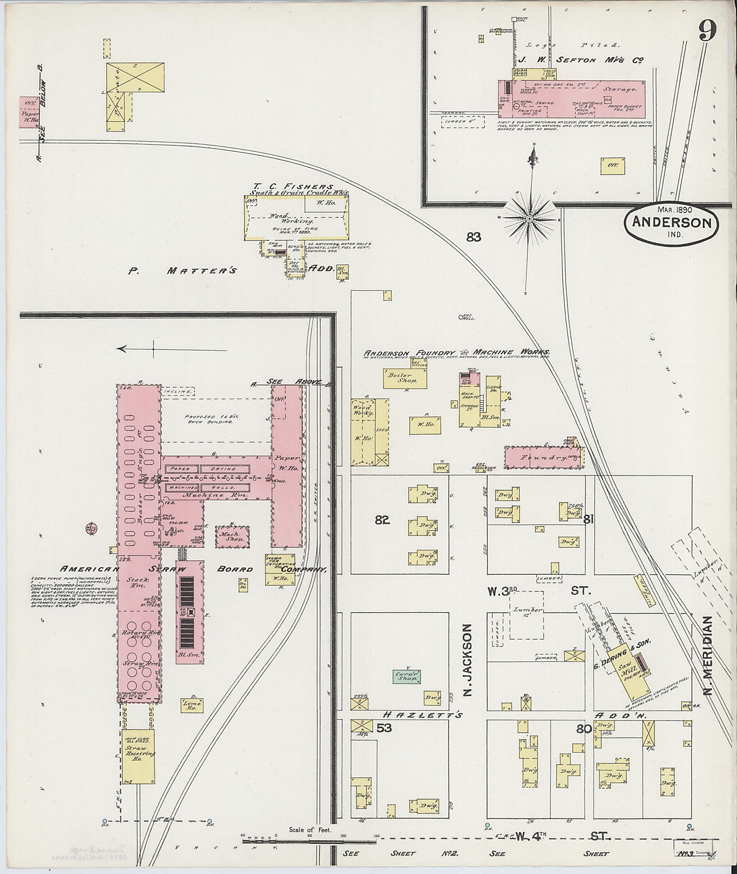 This old map of Anderson, Madison County, Indiana was created by Sanborn Map Company in 1890