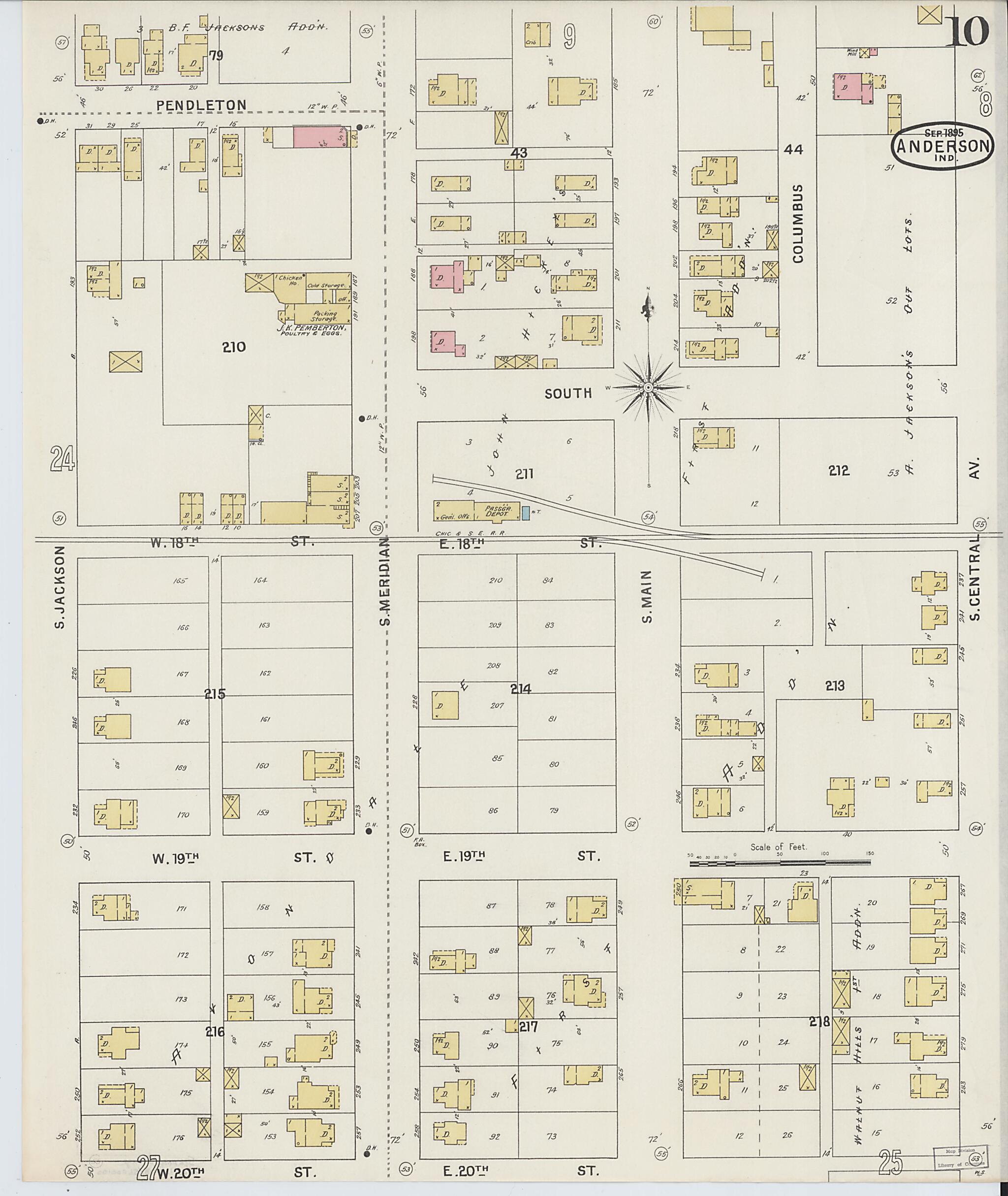 This old map of Anderson, Madison County, Indiana was created by Sanborn Map Company in 1895