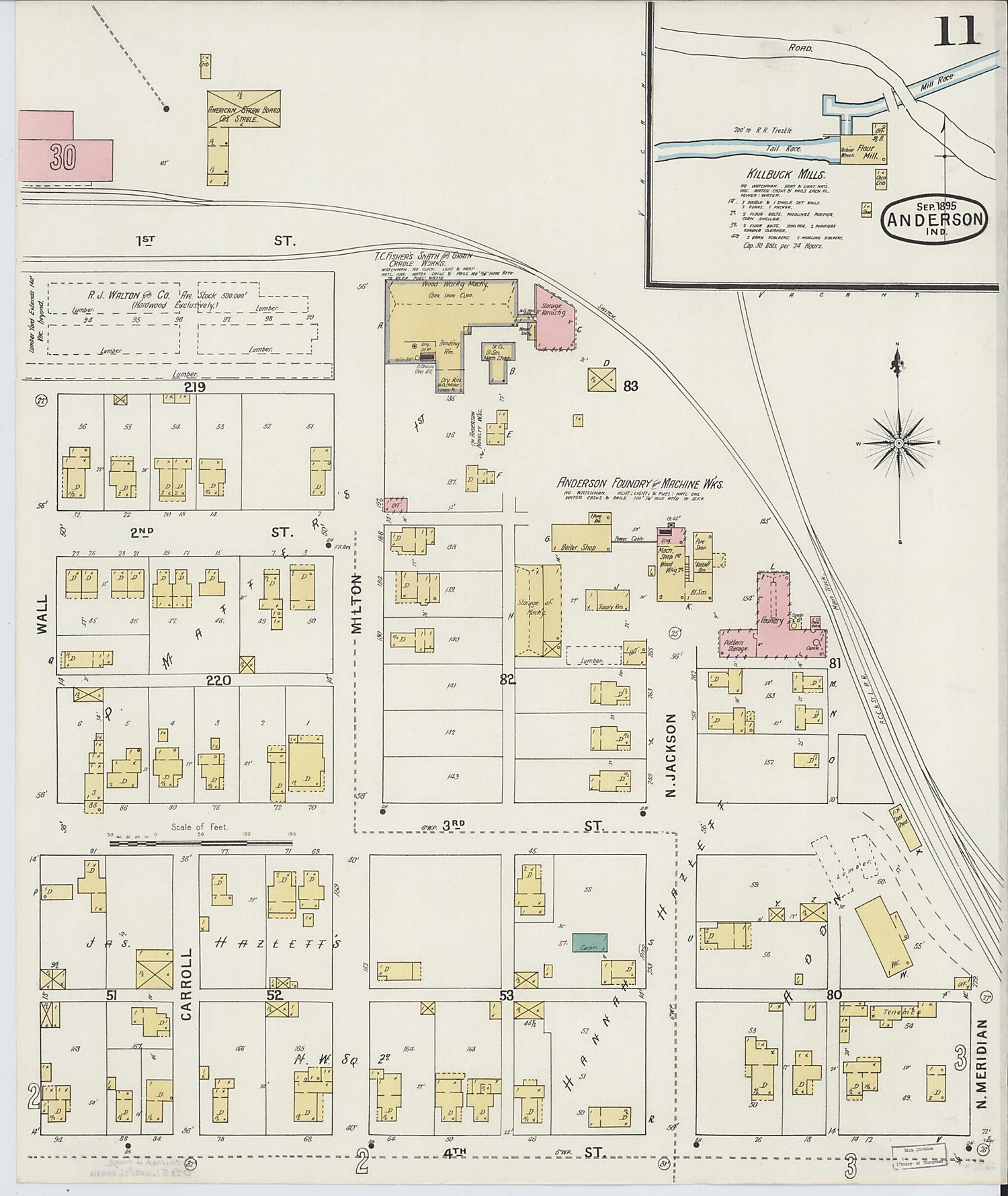 This old map of Anderson, Madison County, Indiana was created by Sanborn Map Company in 1895