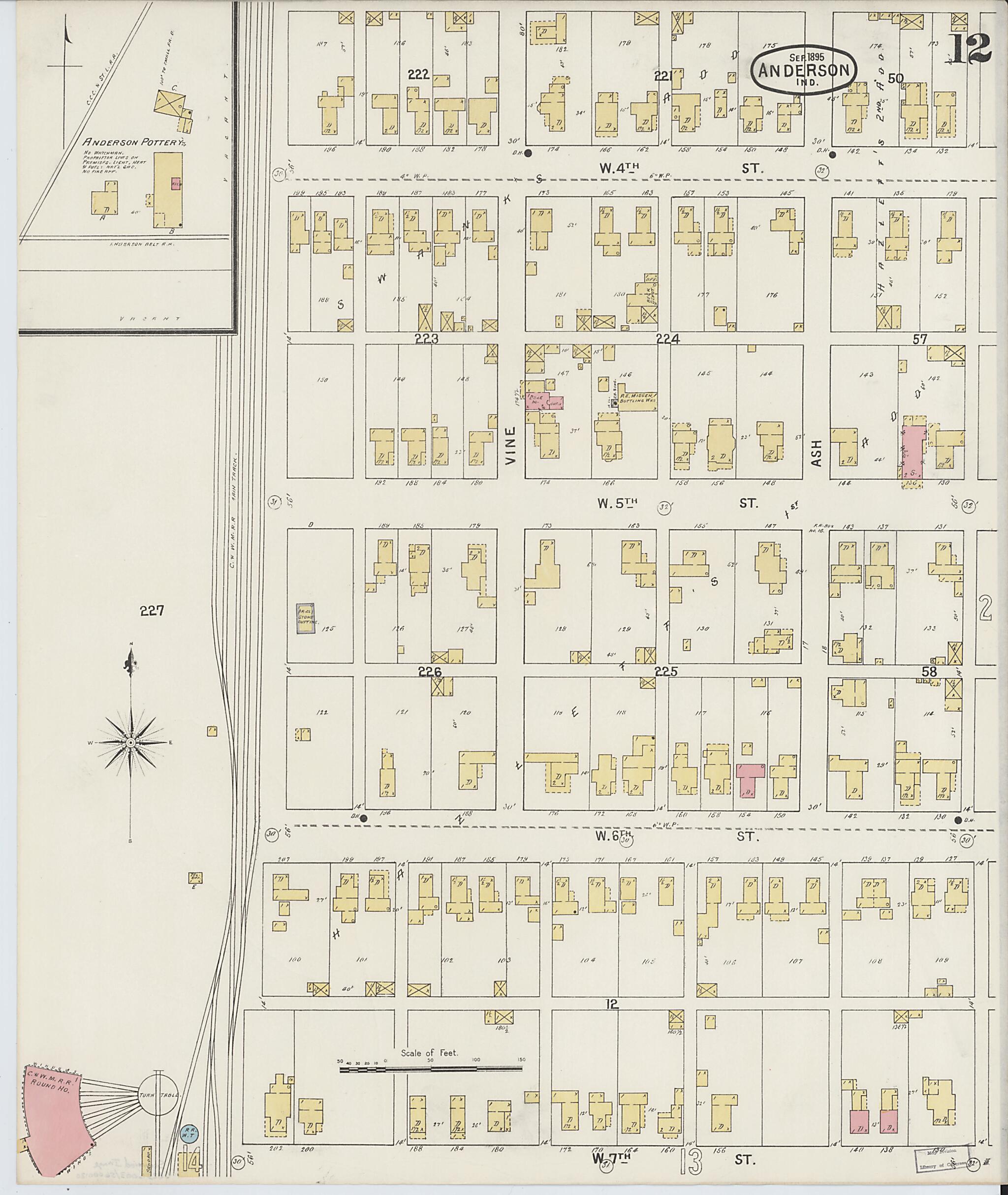 This old map of Anderson, Madison County, Indiana was created by Sanborn Map Company in 1895