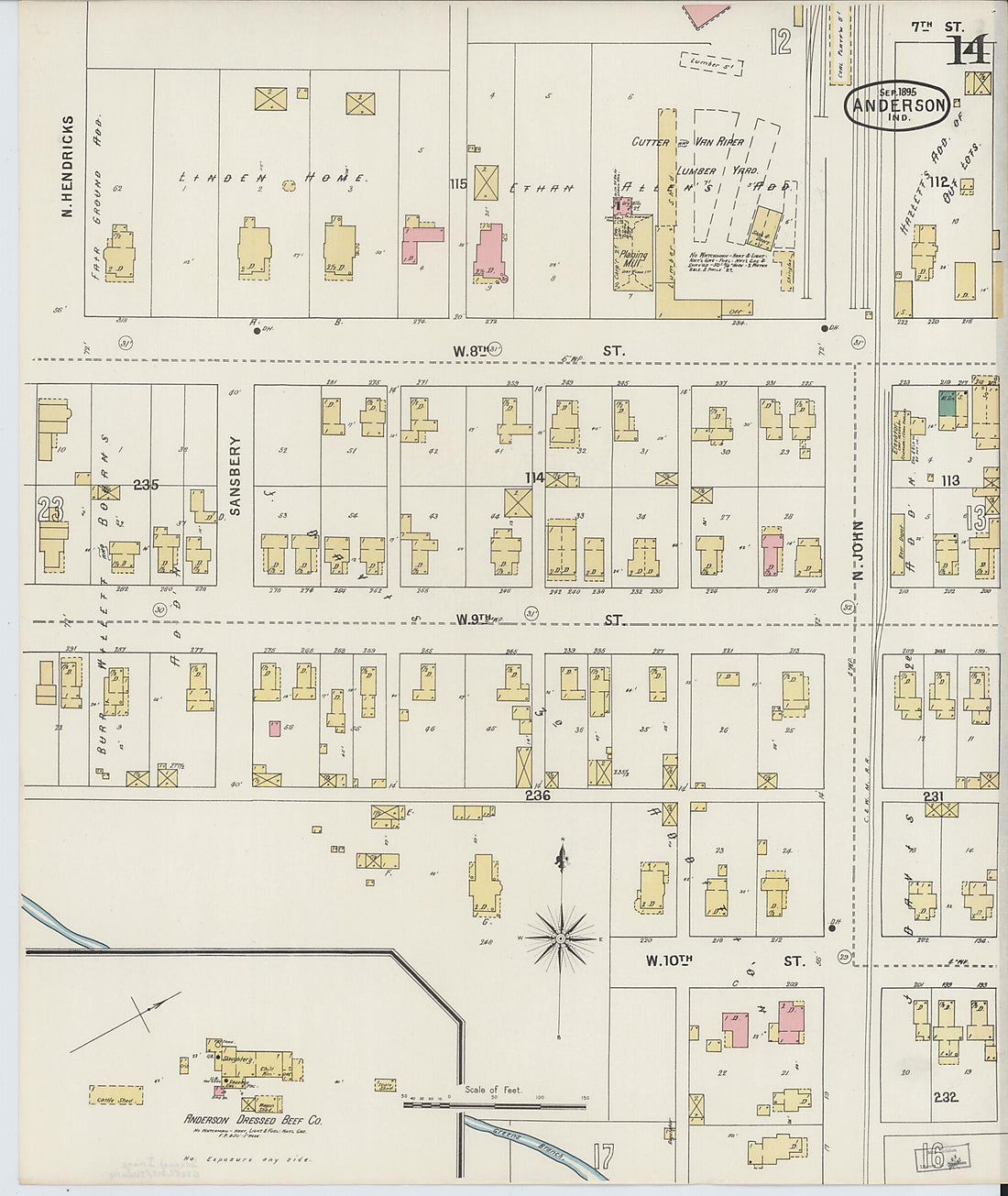 This old map of Anderson, Madison County, Indiana was created by Sanborn Map Company in 1895