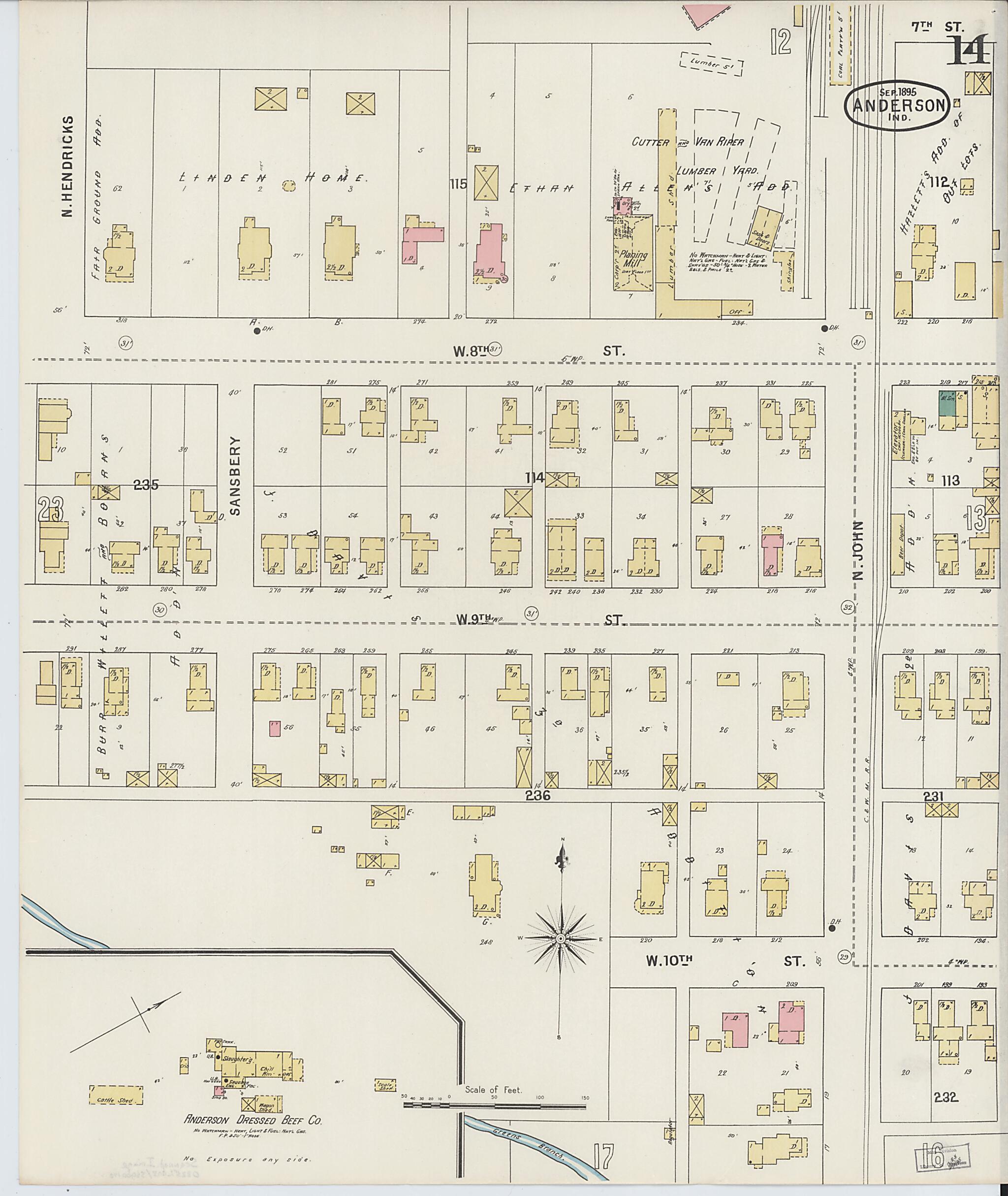 This old map of Anderson, Madison County, Indiana was created by Sanborn Map Company in 1895