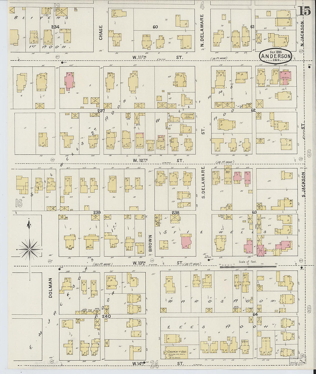 This old map of Anderson, Madison County, Indiana was created by Sanborn Map Company in 1895