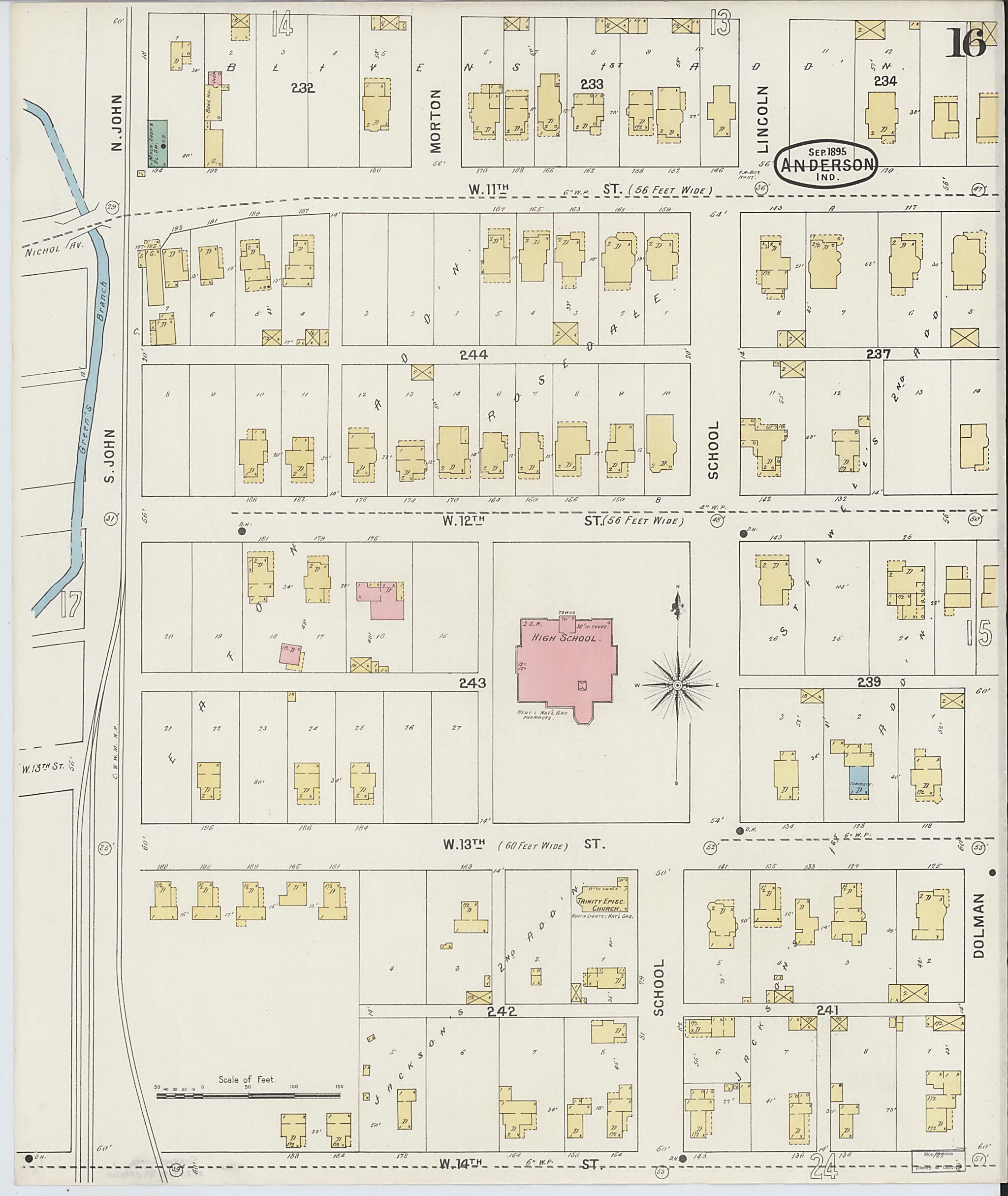 This old map of Anderson, Madison County, Indiana was created by Sanborn Map Company in 1895