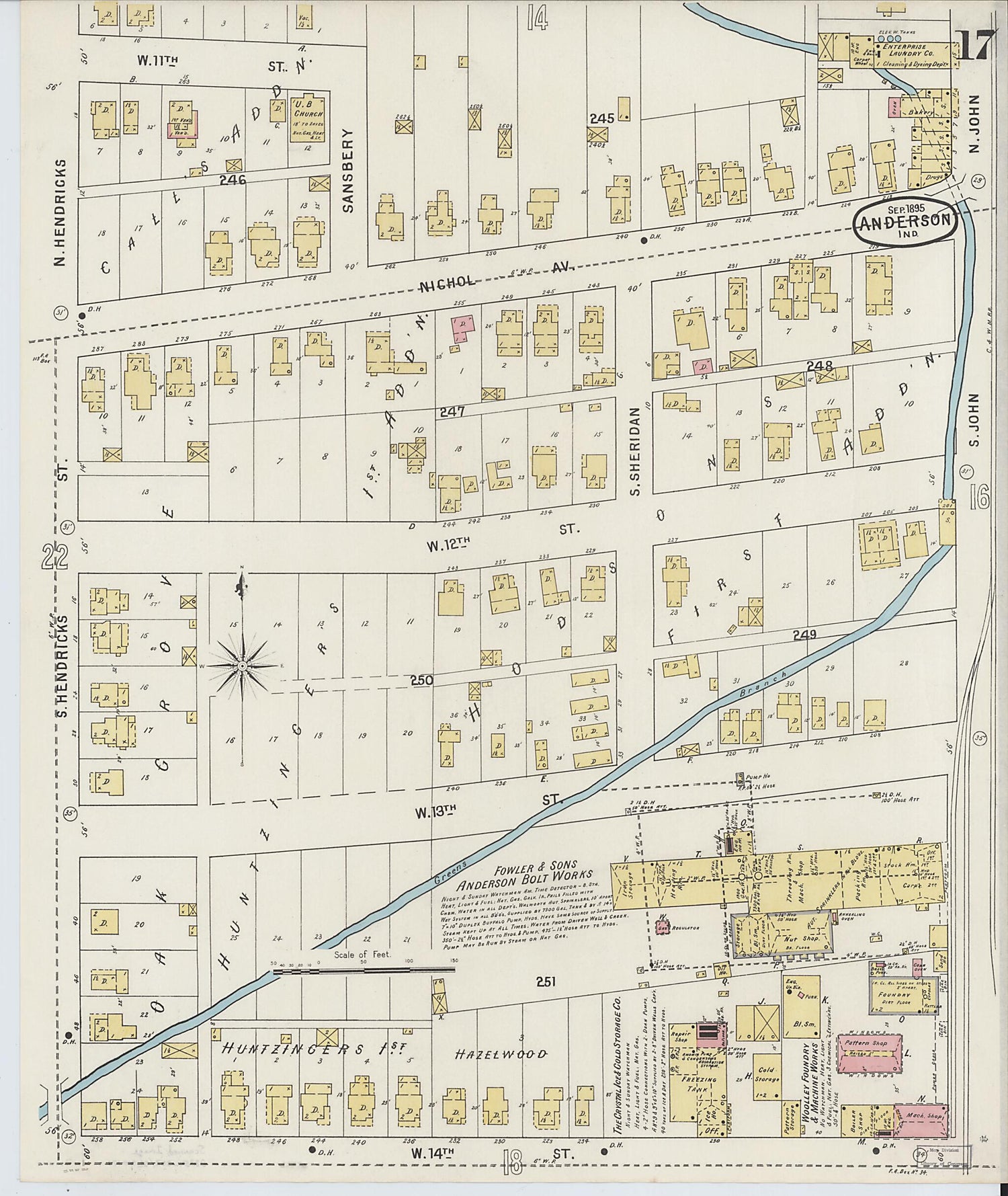 This old map of Anderson, Madison County, Indiana was created by Sanborn Map Company in 1895