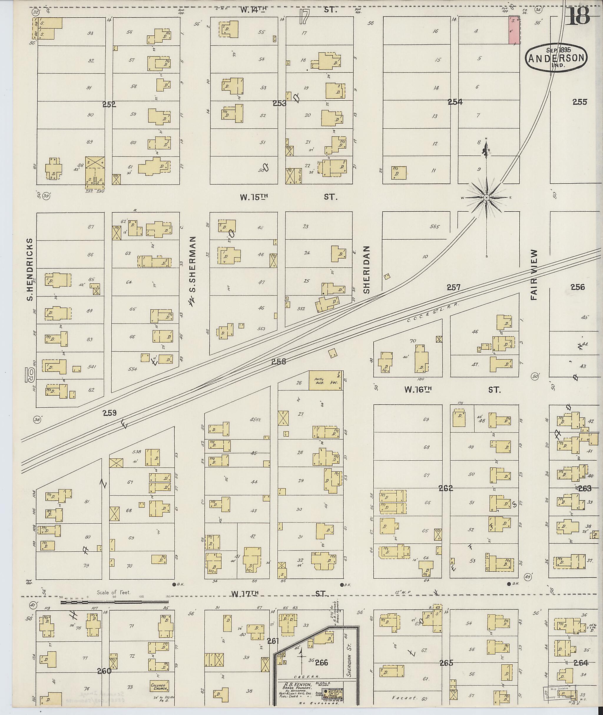 This old map of Anderson, Madison County, Indiana was created by Sanborn Map Company in 1895