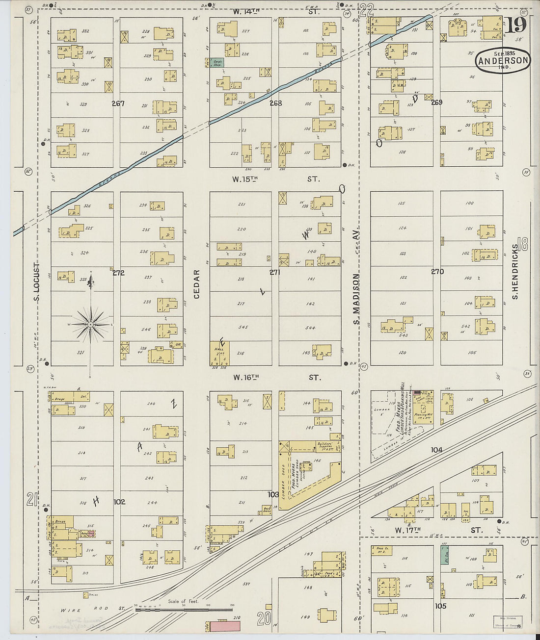 This old map of Anderson, Madison County, Indiana was created by Sanborn Map Company in 1895