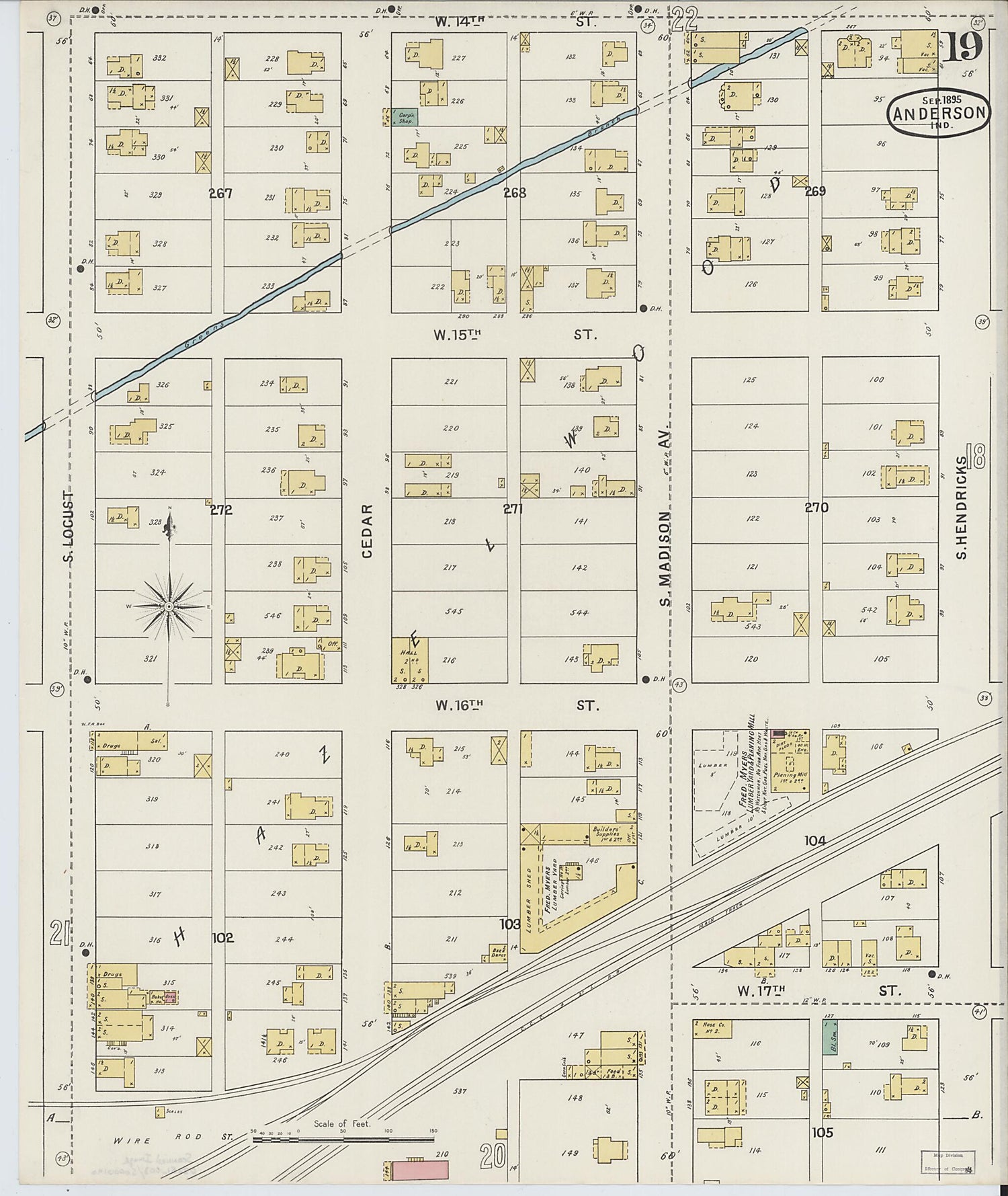 This old map of Anderson, Madison County, Indiana was created by Sanborn Map Company in 1895