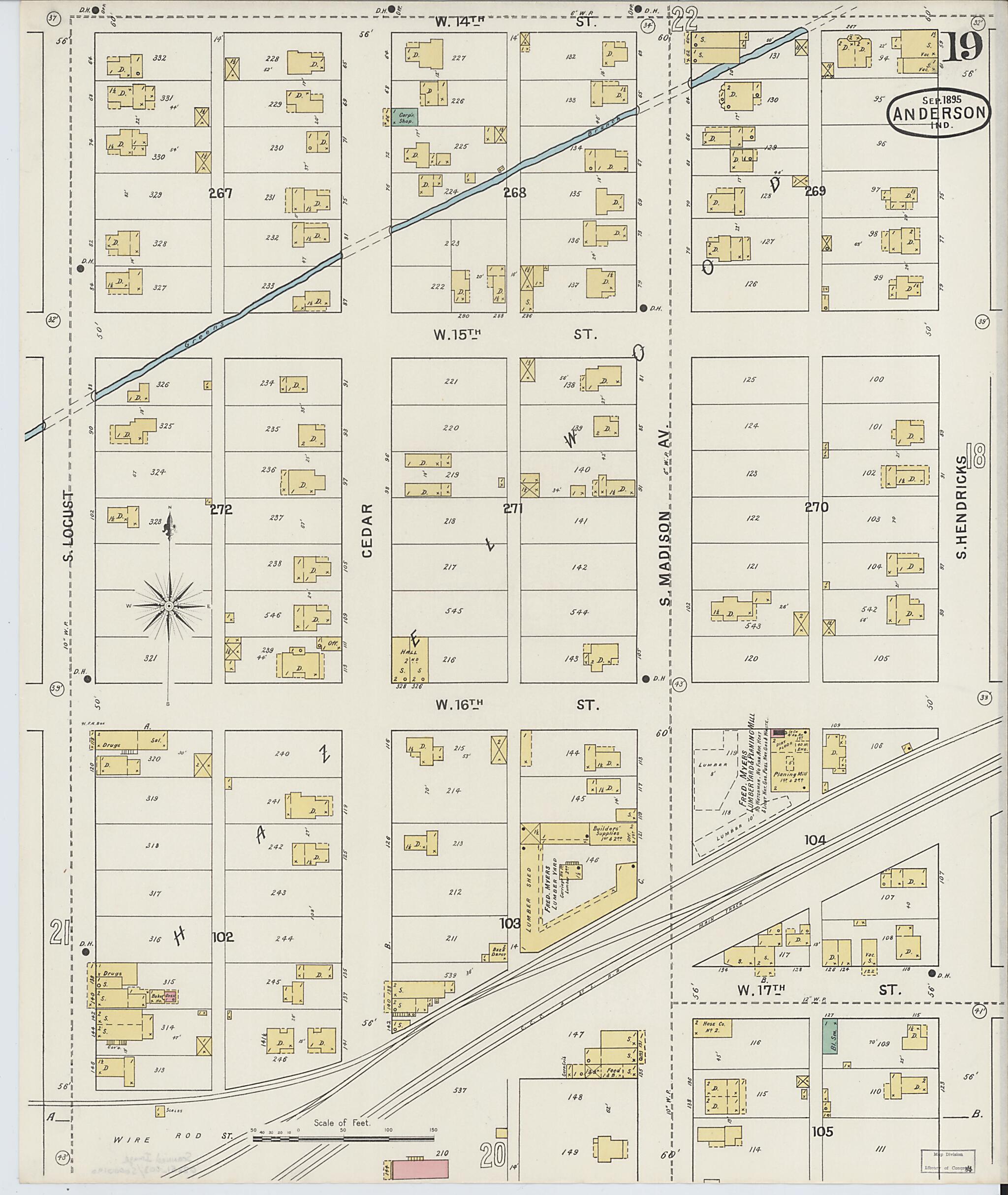 This old map of Anderson, Madison County, Indiana was created by Sanborn Map Company in 1895