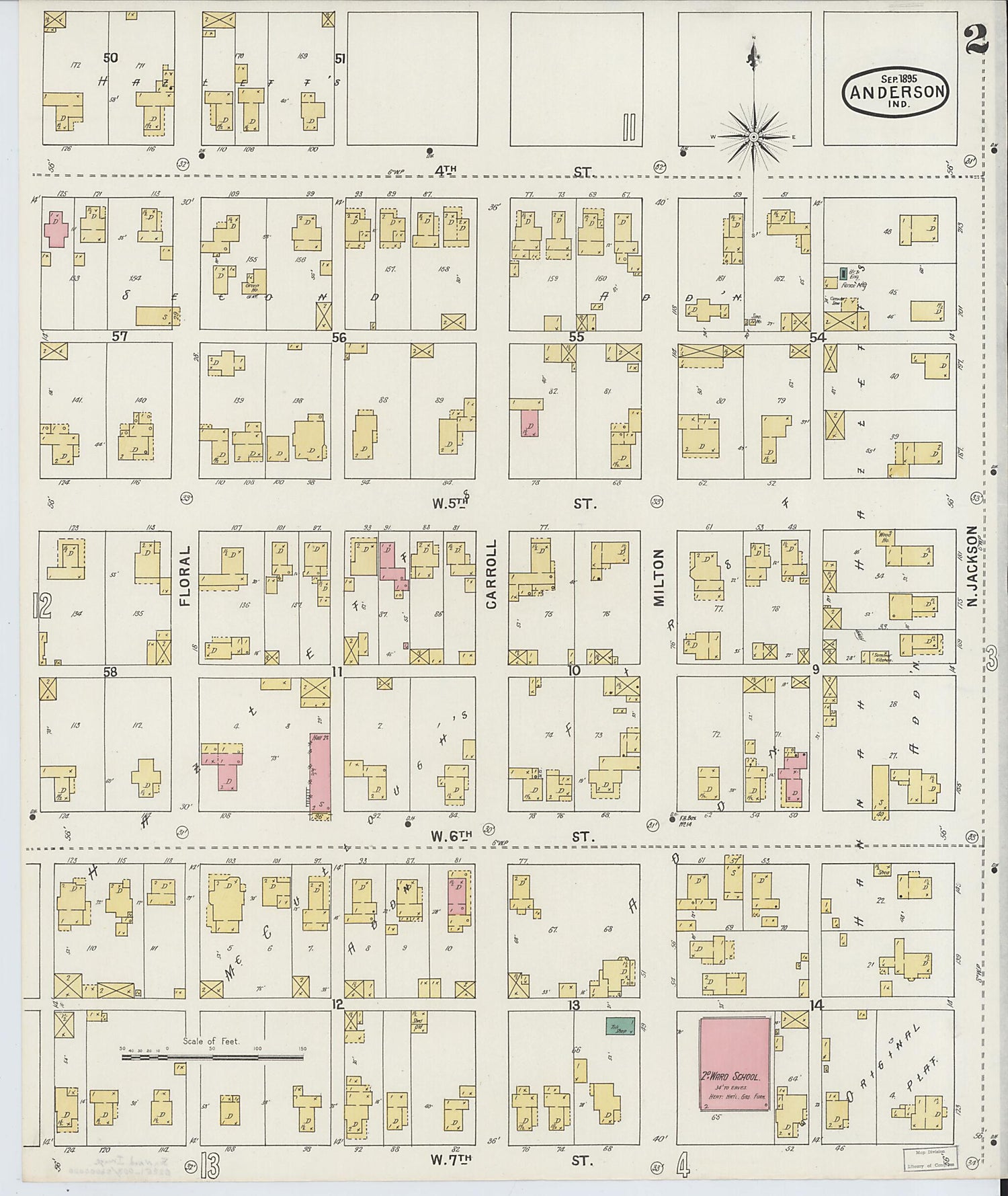 This old map of Anderson, Madison County, Indiana was created by Sanborn Map Company in 1895