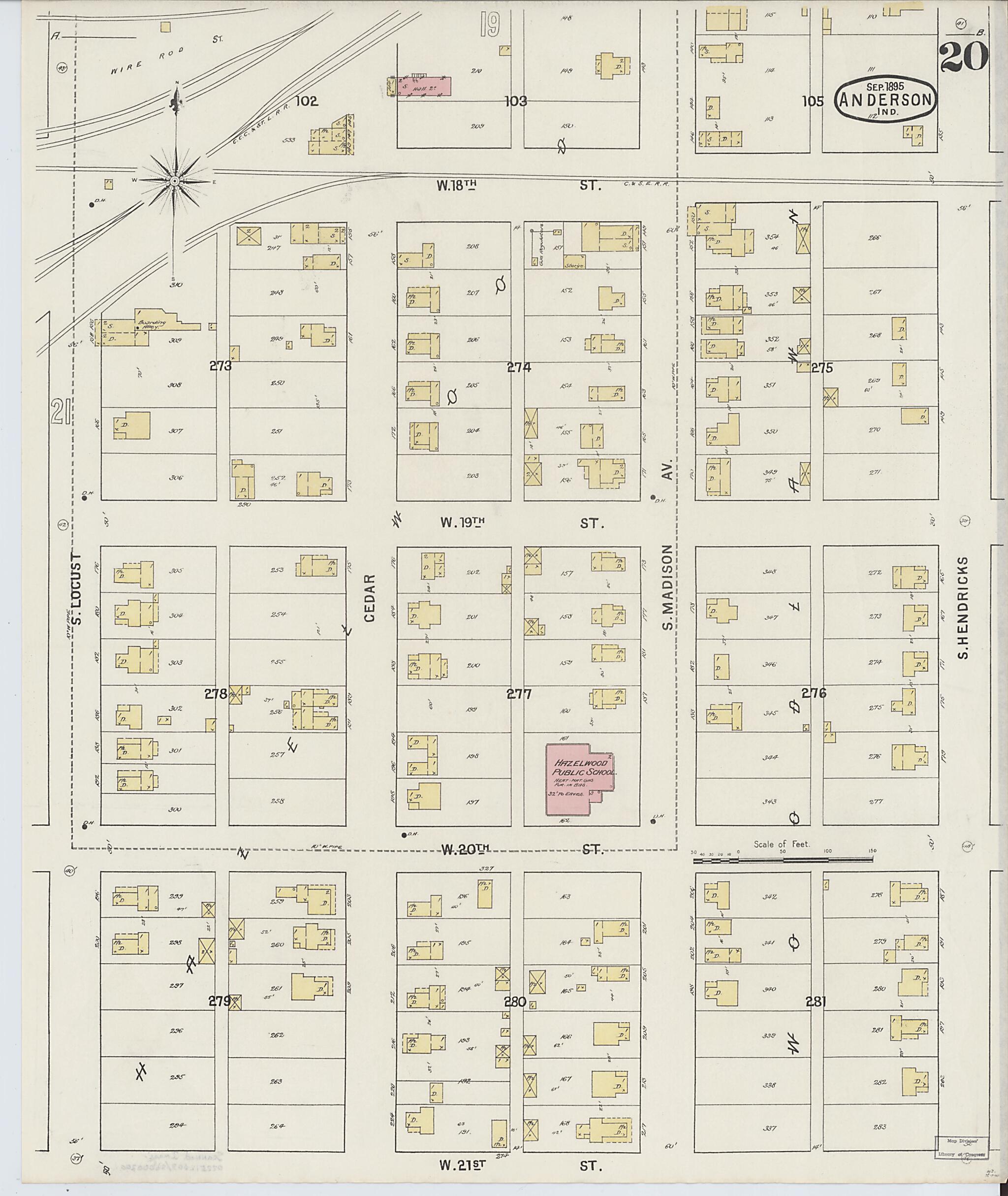 This old map of Anderson, Madison County, Indiana was created by Sanborn Map Company in 1895