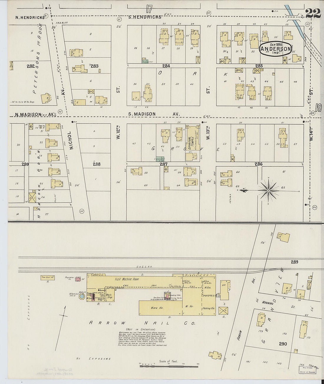 This old map of Anderson, Madison County, Indiana was created by Sanborn Map Company in 1895